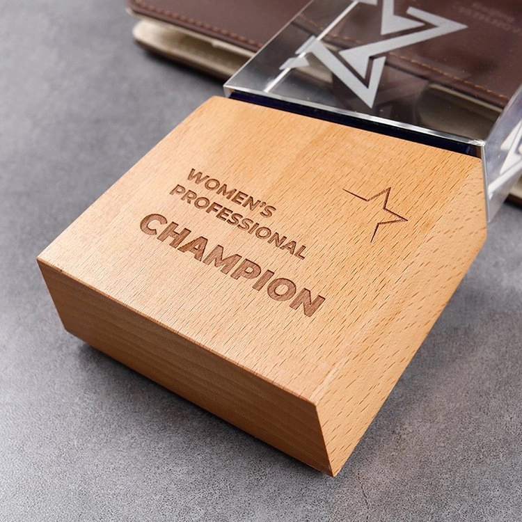 OPTIC CRYSTAL TROPHY WITH WOOD BASE 4