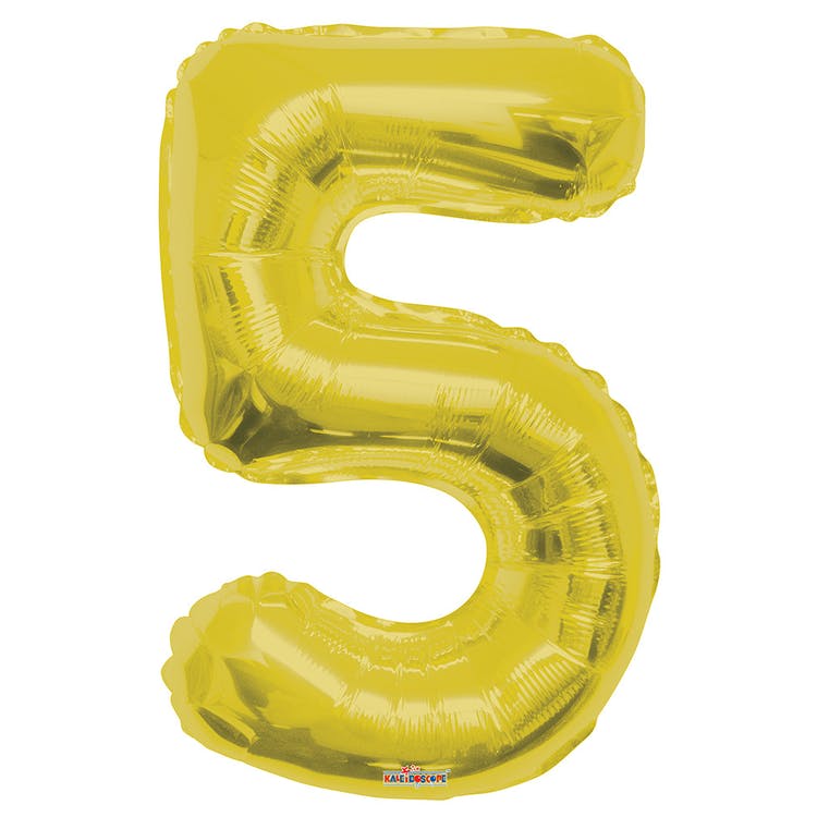 Mylar Number 5 Balloons - Gold 34" 2
