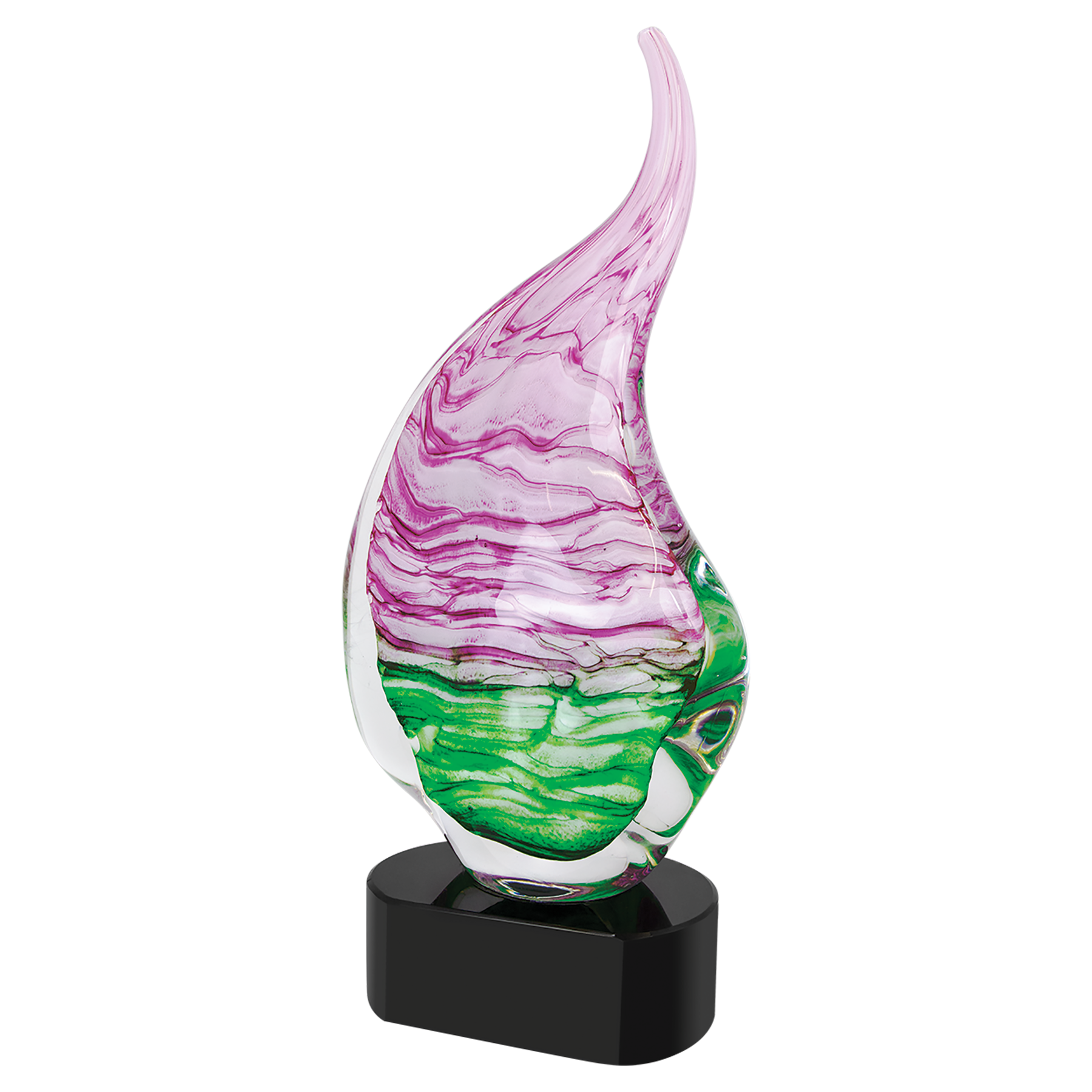 15 1/2" Pink/Green Art Glass with Black Base 7