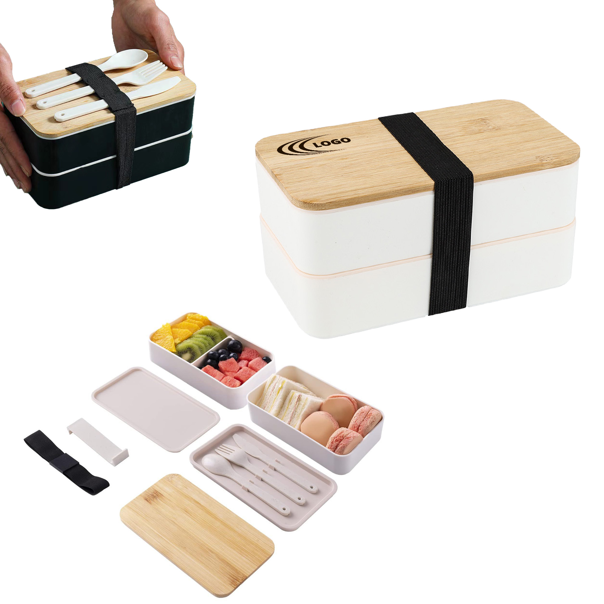 Wood Grain Lid Double-Layer Lunch Box 2
