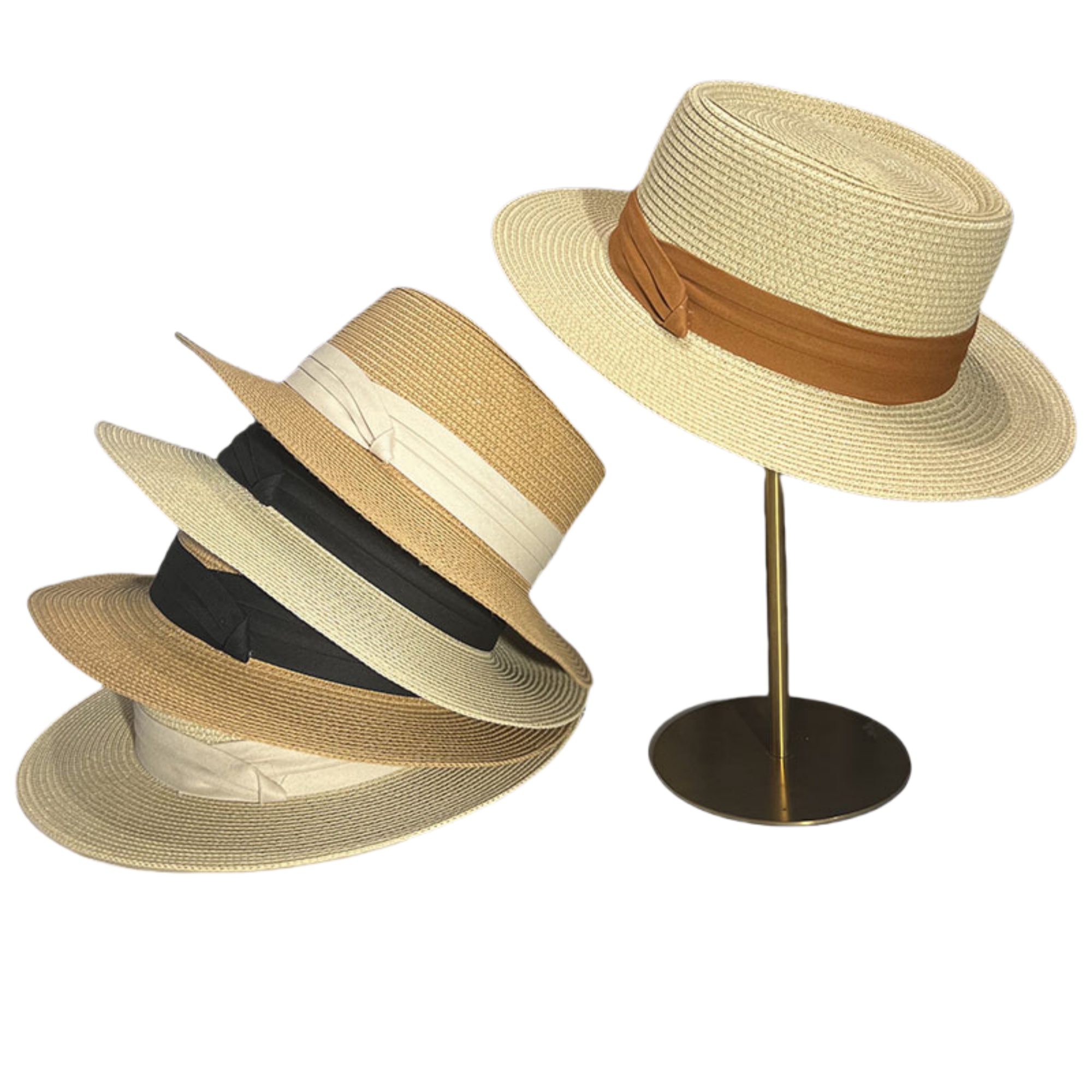 Vintage Flat Wide Brim Straw Hat 1