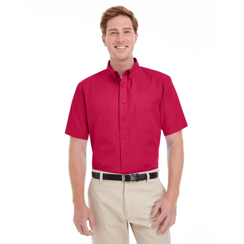 Harriton Men's Foundation 100% Cotton Short-Sleeve Twill Shirt With Teflon™ 7