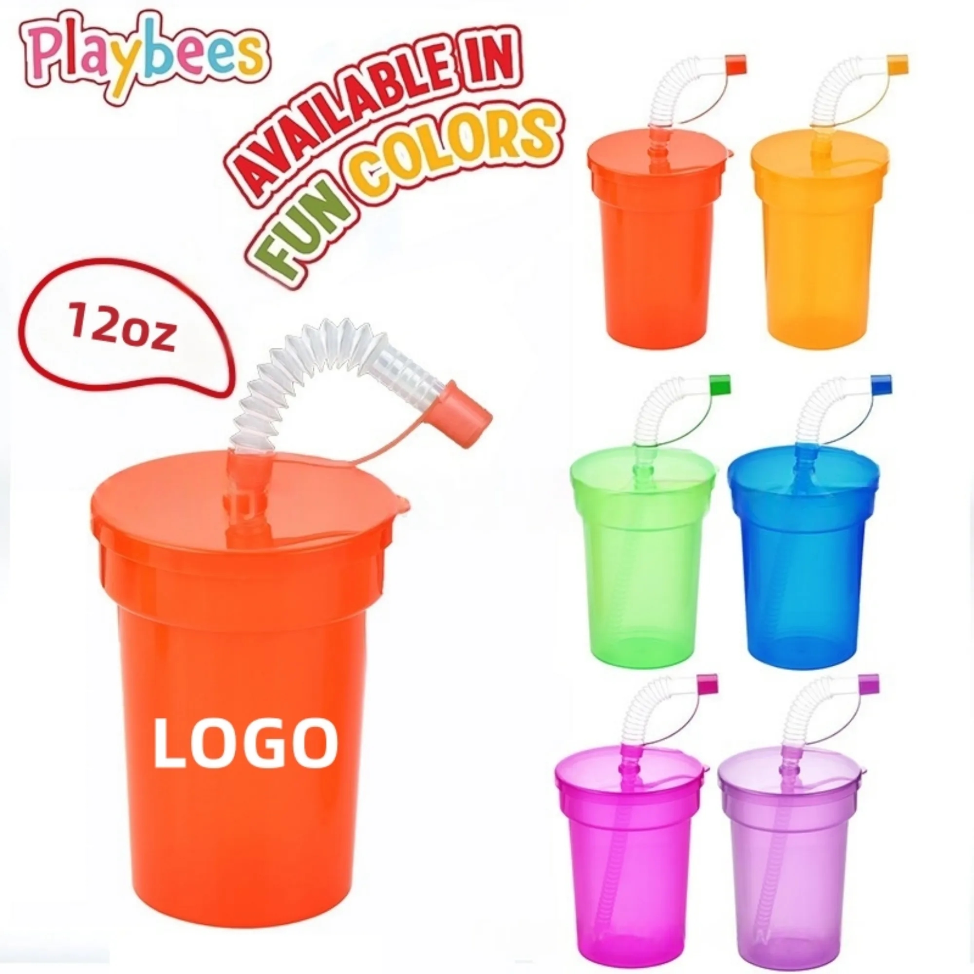 12oz Colored Plastic Straw Cup 2
