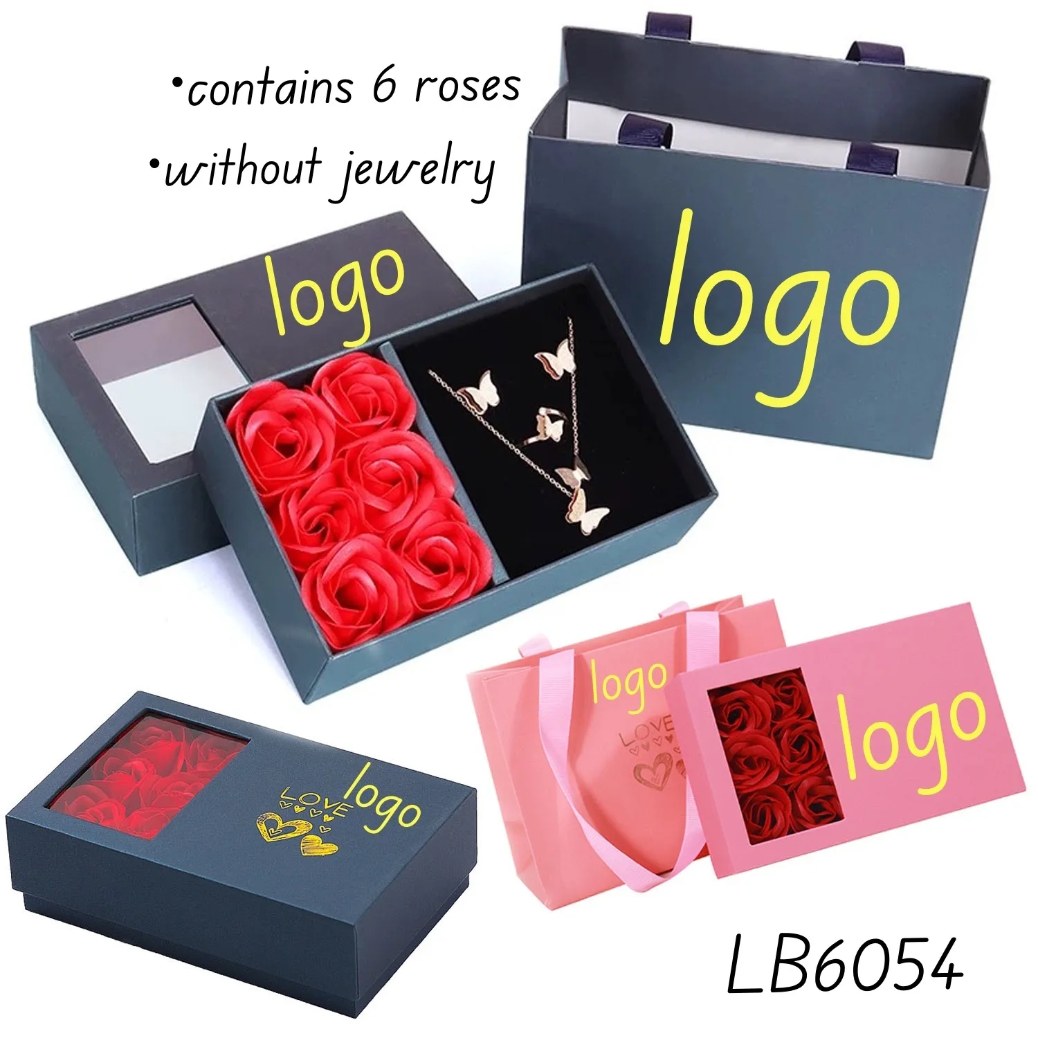 Set Jewelry Gift Box with Lids Six Eternal Rose Inside 3