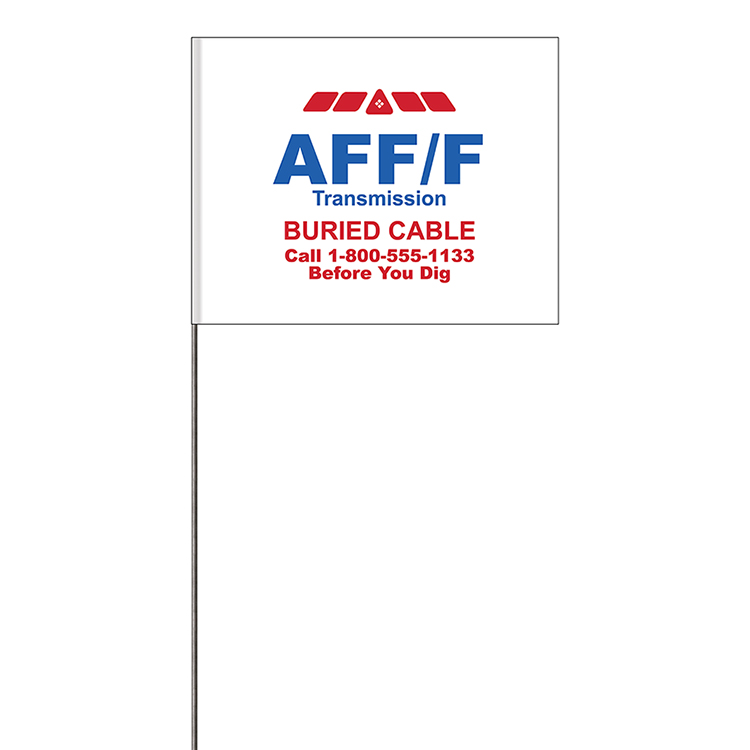 2-Color 4" x 5" Custom White High Gloss Polyethylene Marking Flag with 21" Wire Staff 4