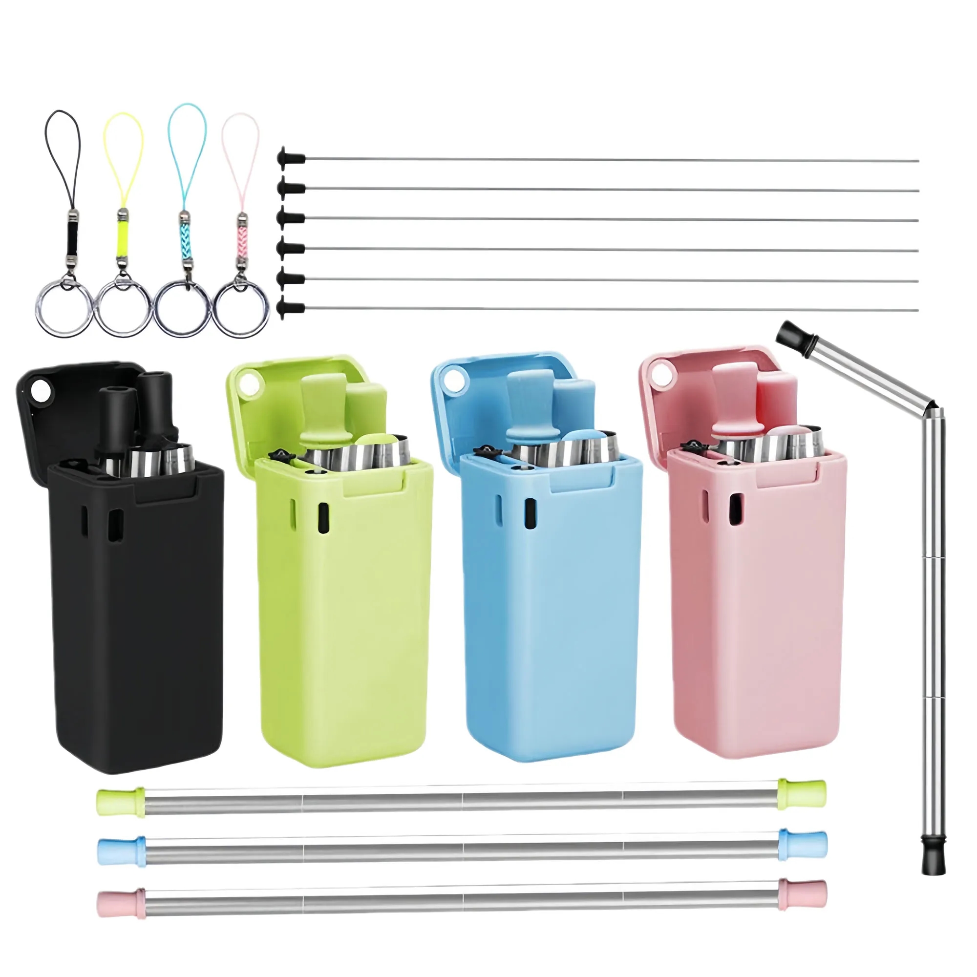 Foldable Reusable Stainless Steel Silicone Straw Set?? 3