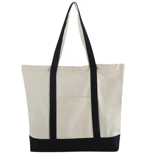 Zippered Two-Tone Canvas Tote with Front Pocket 2