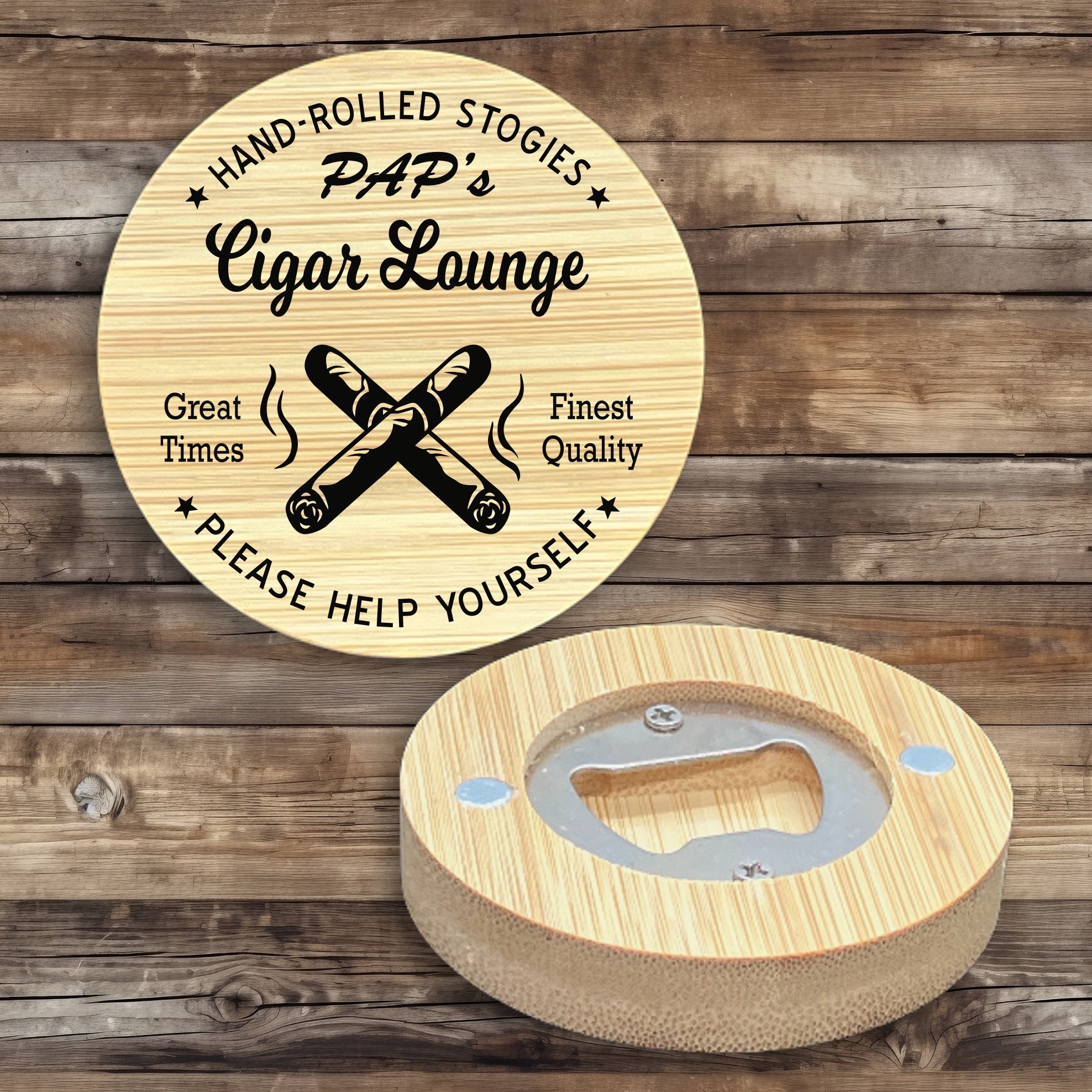 2.5" Round BAMBOO Bottle Opener Magnet 32