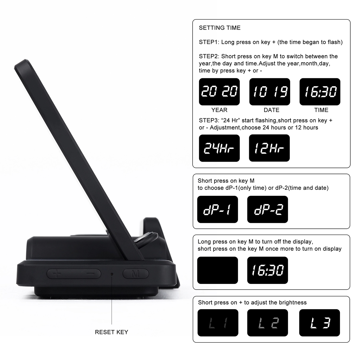 3 in 1 Wireless Charging Station with Digital Alarm Clock 6