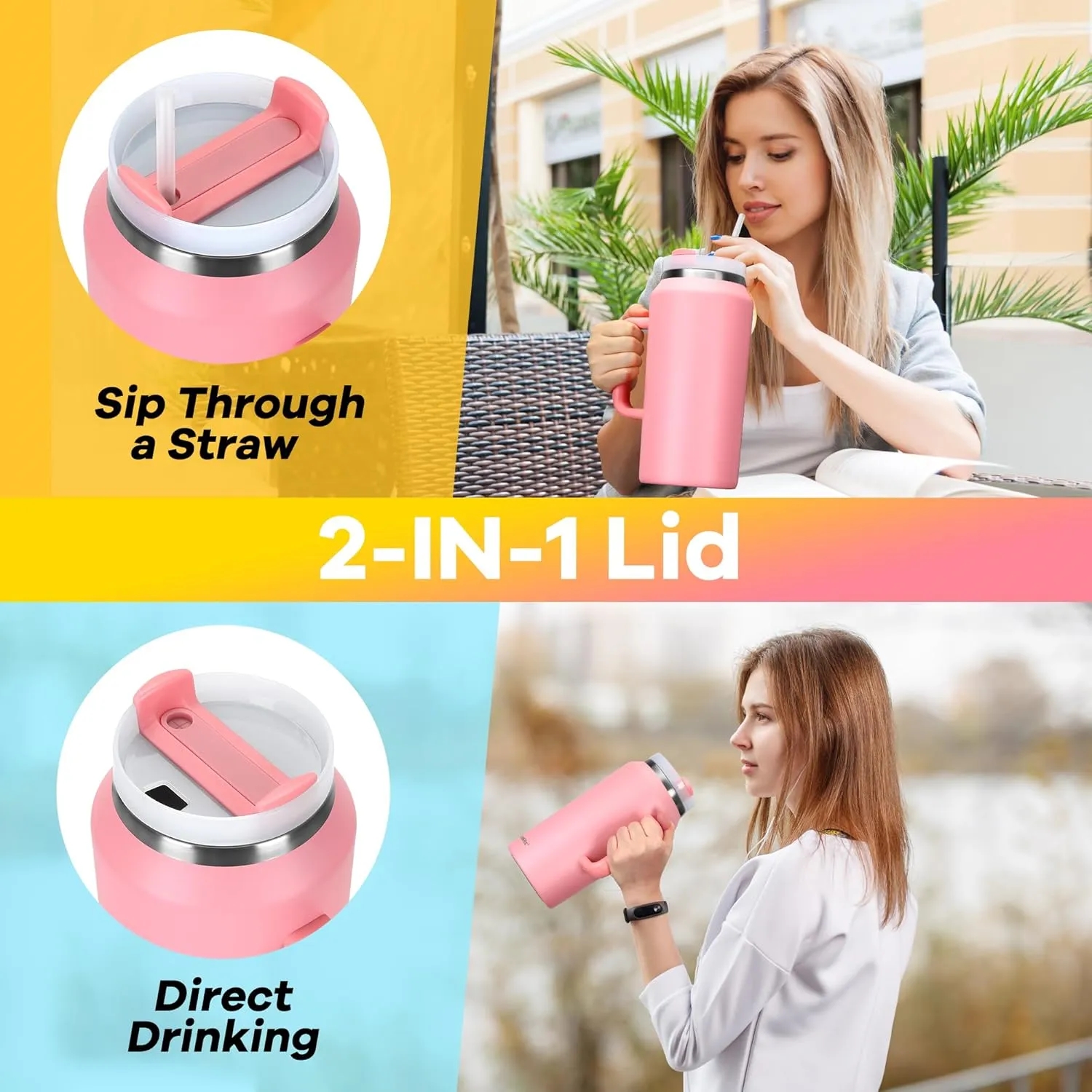 64 oz Stainless Steel Insulated Travel Mug With Straws 6