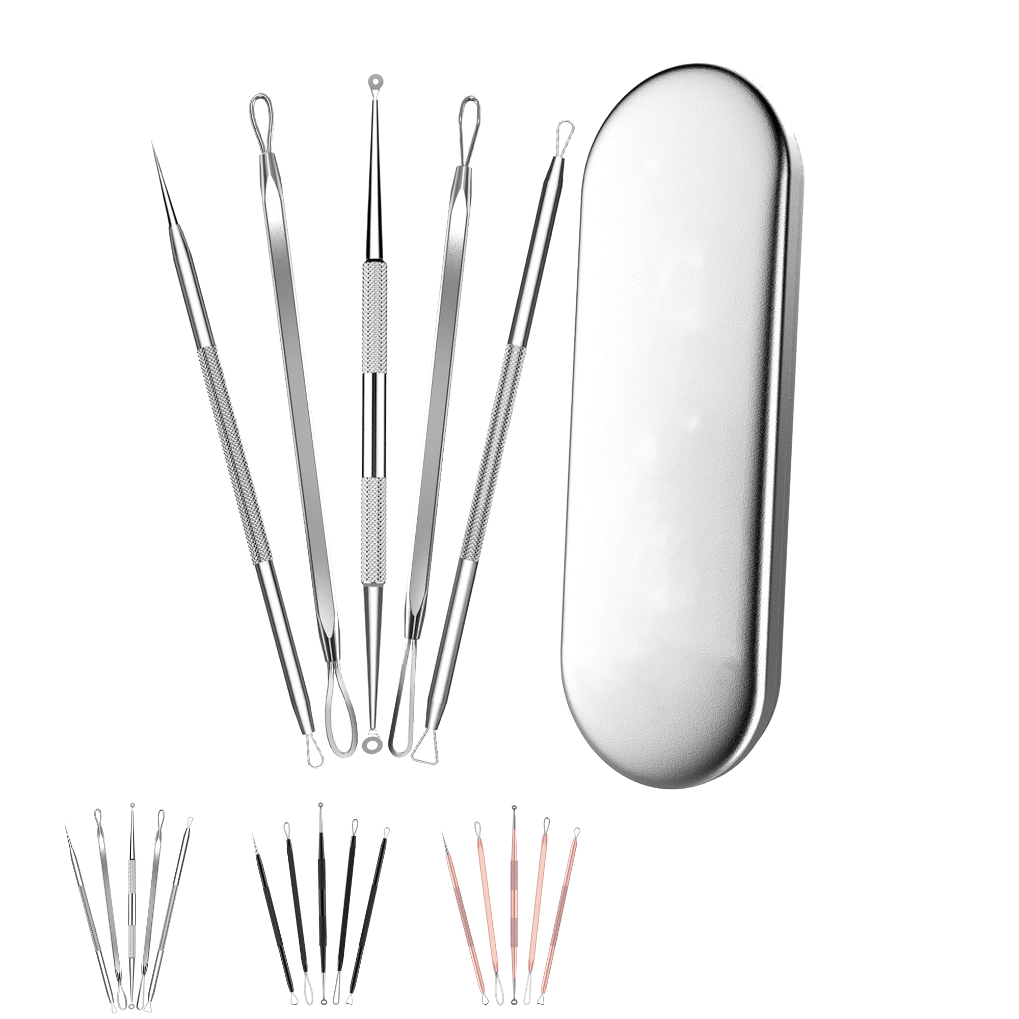 5-Piece Blackhead Remover Kit with Metal Case, Dual-Ended Stainless Steel Pimple Extractor Tool 4