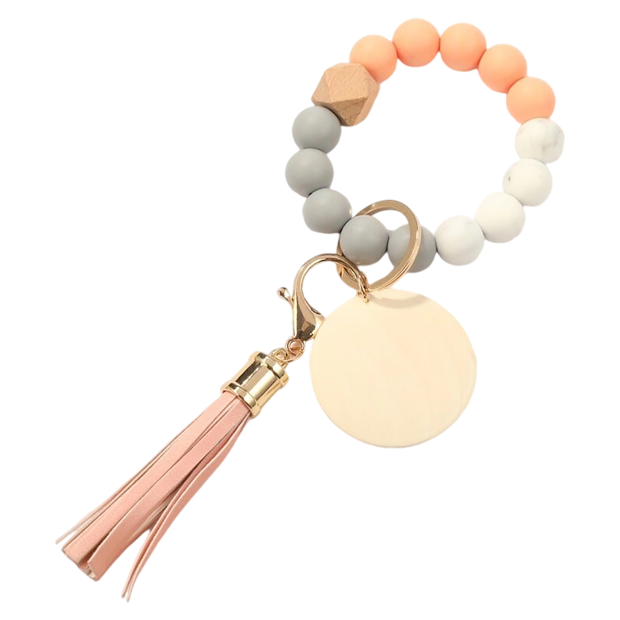 Silicone Bead Wood Bracelet Keychain With Laser Engraving 1