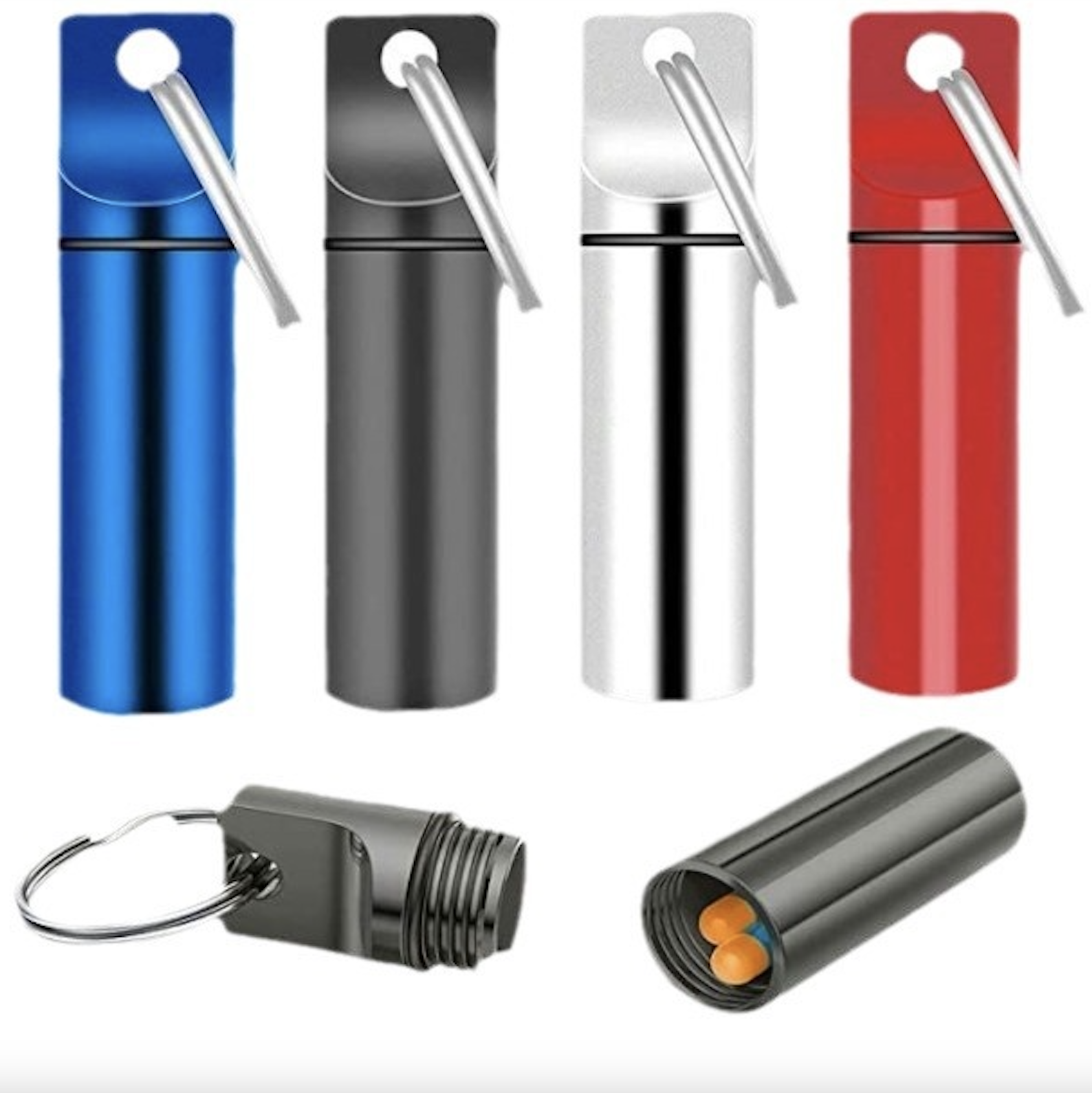 Alloy Mini Pill Organizer Case Keychain 2