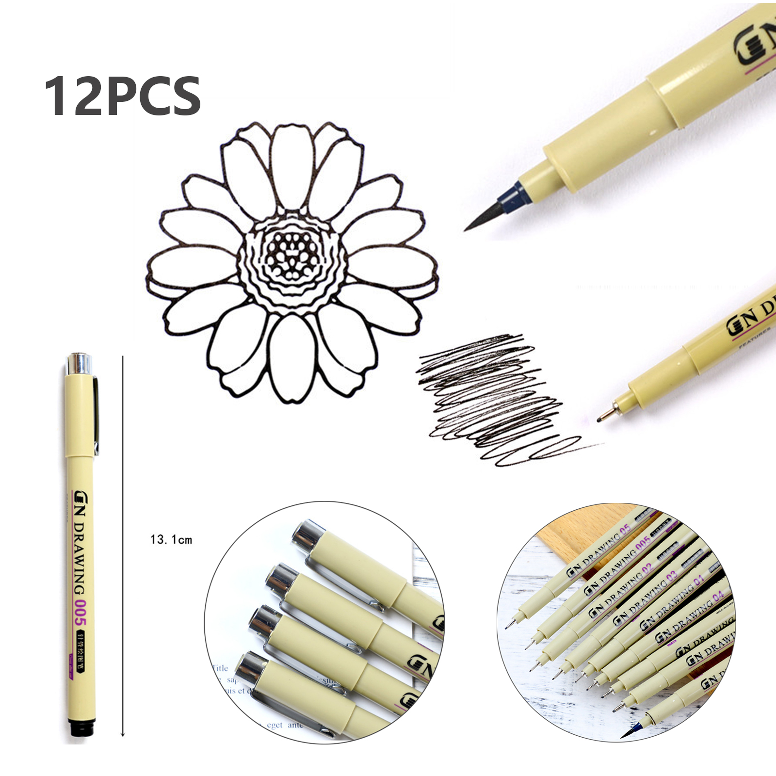 12 Pieces Black Fine Line Pen Four Piece Set 2