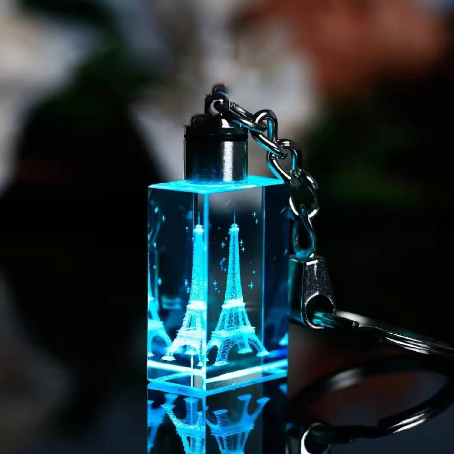 Cuboid Shaped LED Light Crystal Keychain 2