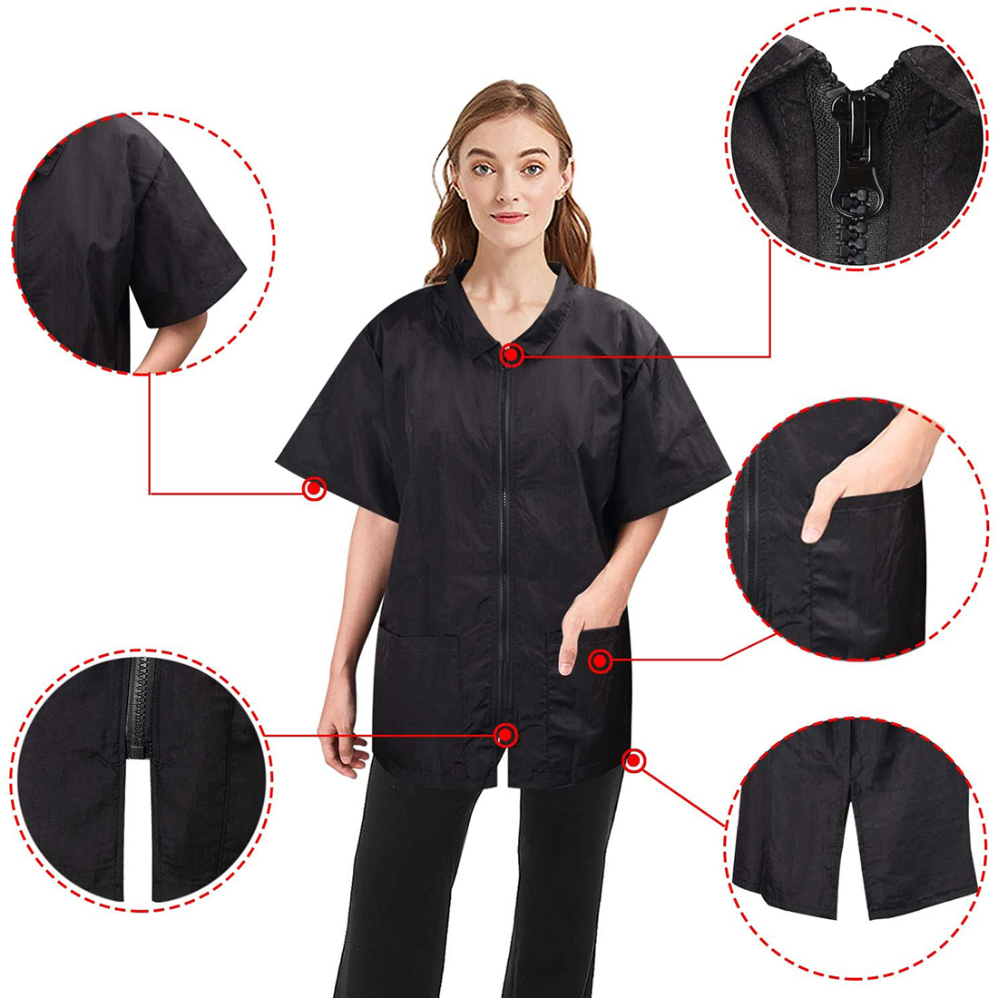 Polyester Barber Print Logo Jacket Waterproof Salon Work Clothes 2