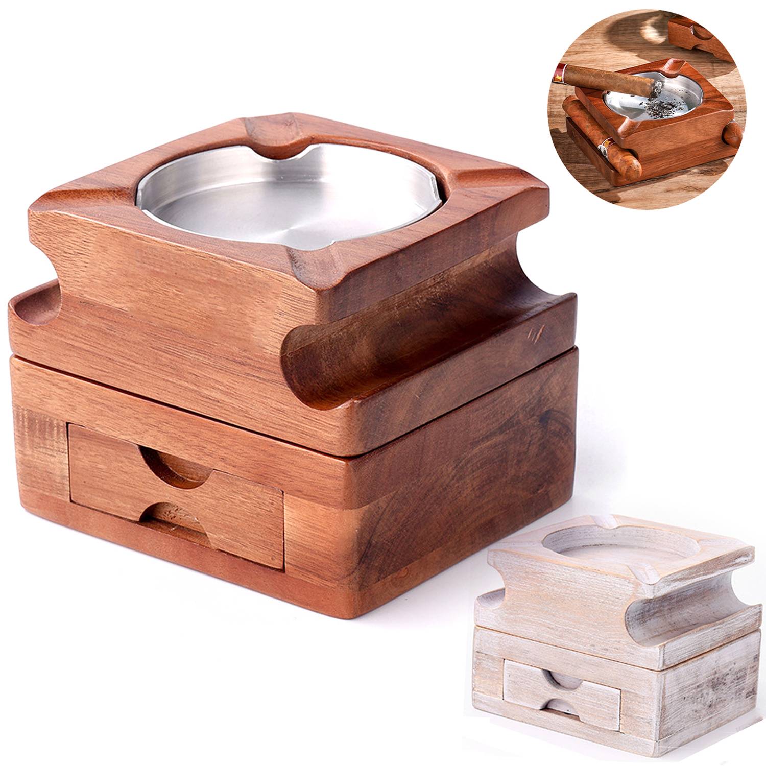 Detachable Wooden Cigar Ashtray w/ Drawer 4