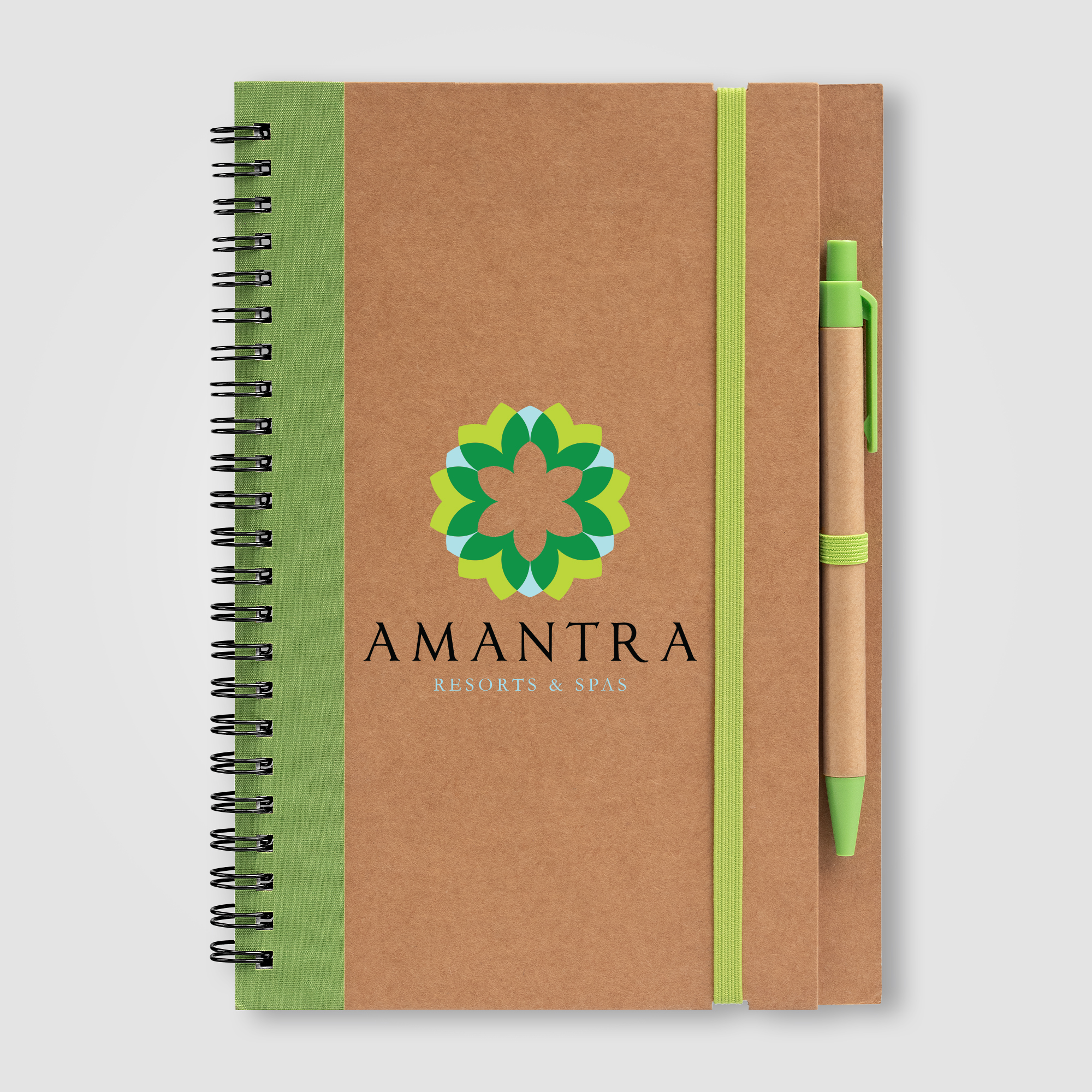 Kraft Hard Cover Spiral Notebook with Pen 12