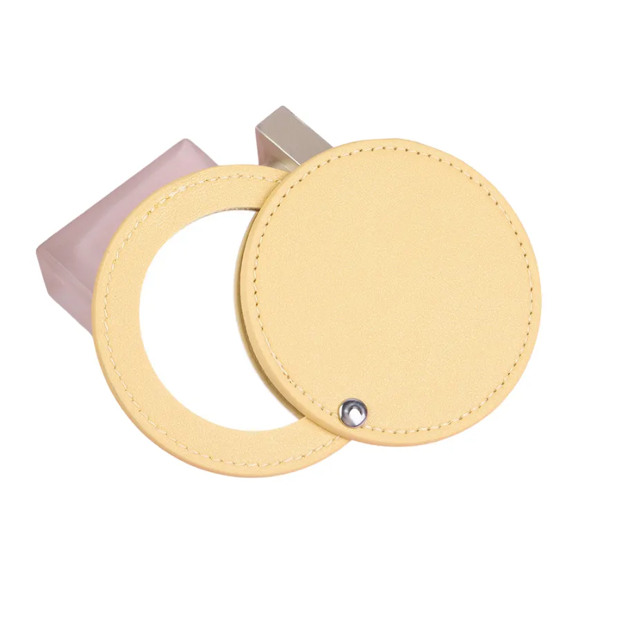Round Portable Makeup Mirror with PU Leather Cover 2
