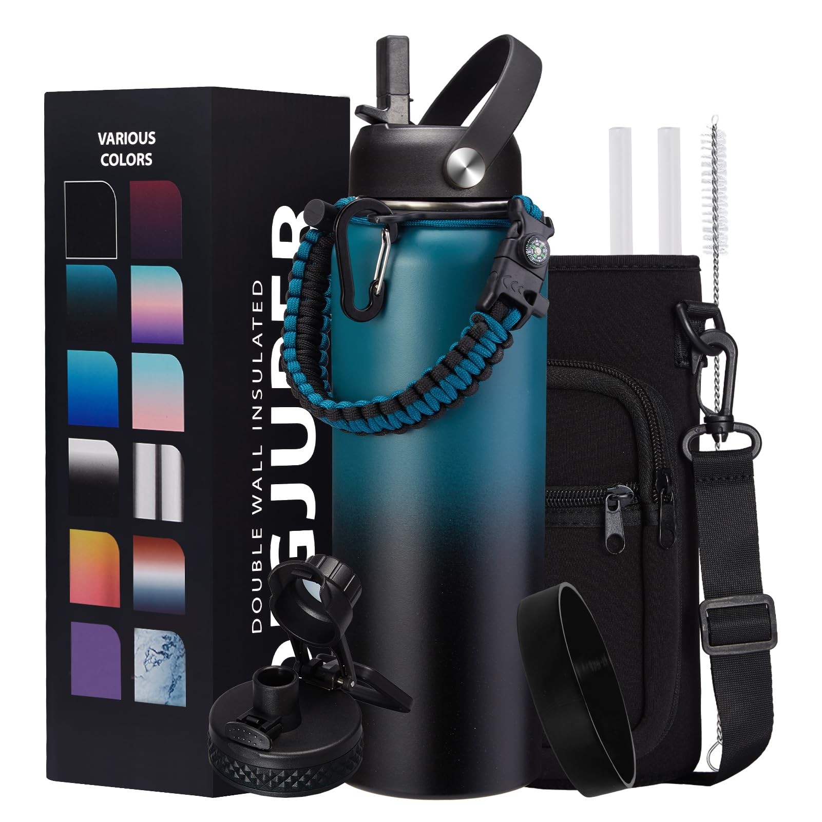 40oz Water Bottle with paracord handle and thermos flask Cap, Double Wall Vacuum Insulated, custom water bottle with logo imprint 4