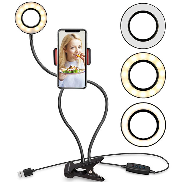 2 In 1 LED Selfie Ring Light Rotating Desktop Phone Stand 1