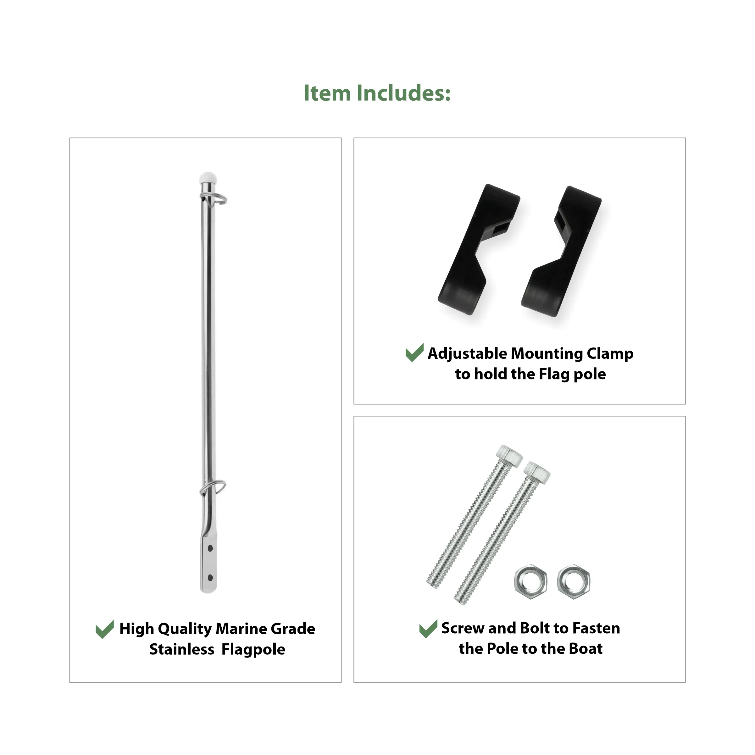 15" Stainless Steel Boat Flag Pole - Style A 10