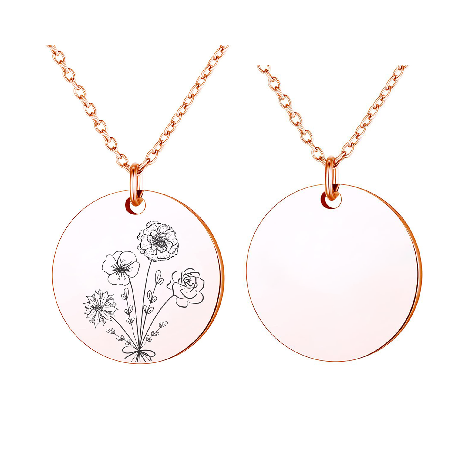 Custom Birth Month Flower Necklace W/ Floral Coin 4
