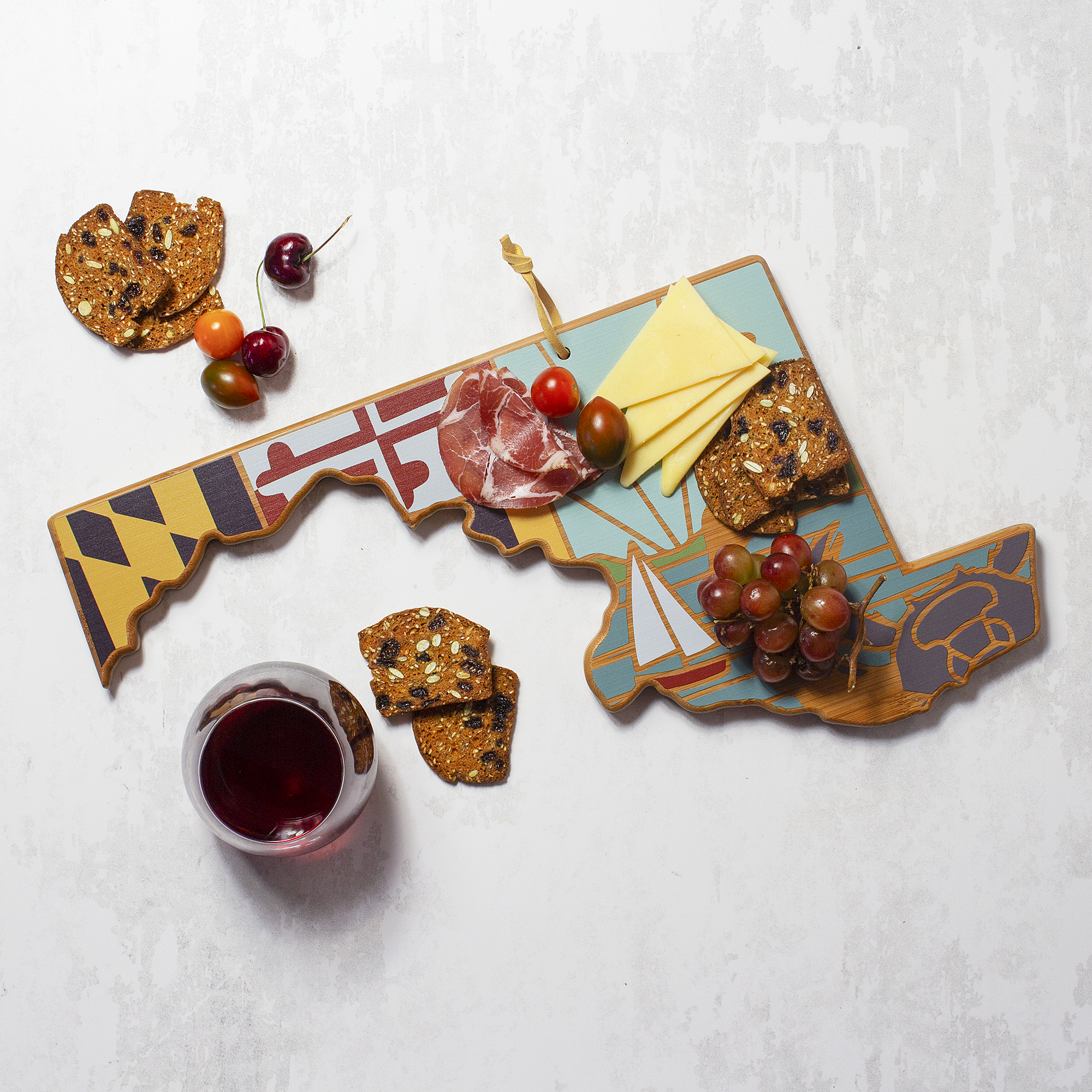 Maryland State Shaped Serving and Cutting Board with Artwork by Summer Stokes 6