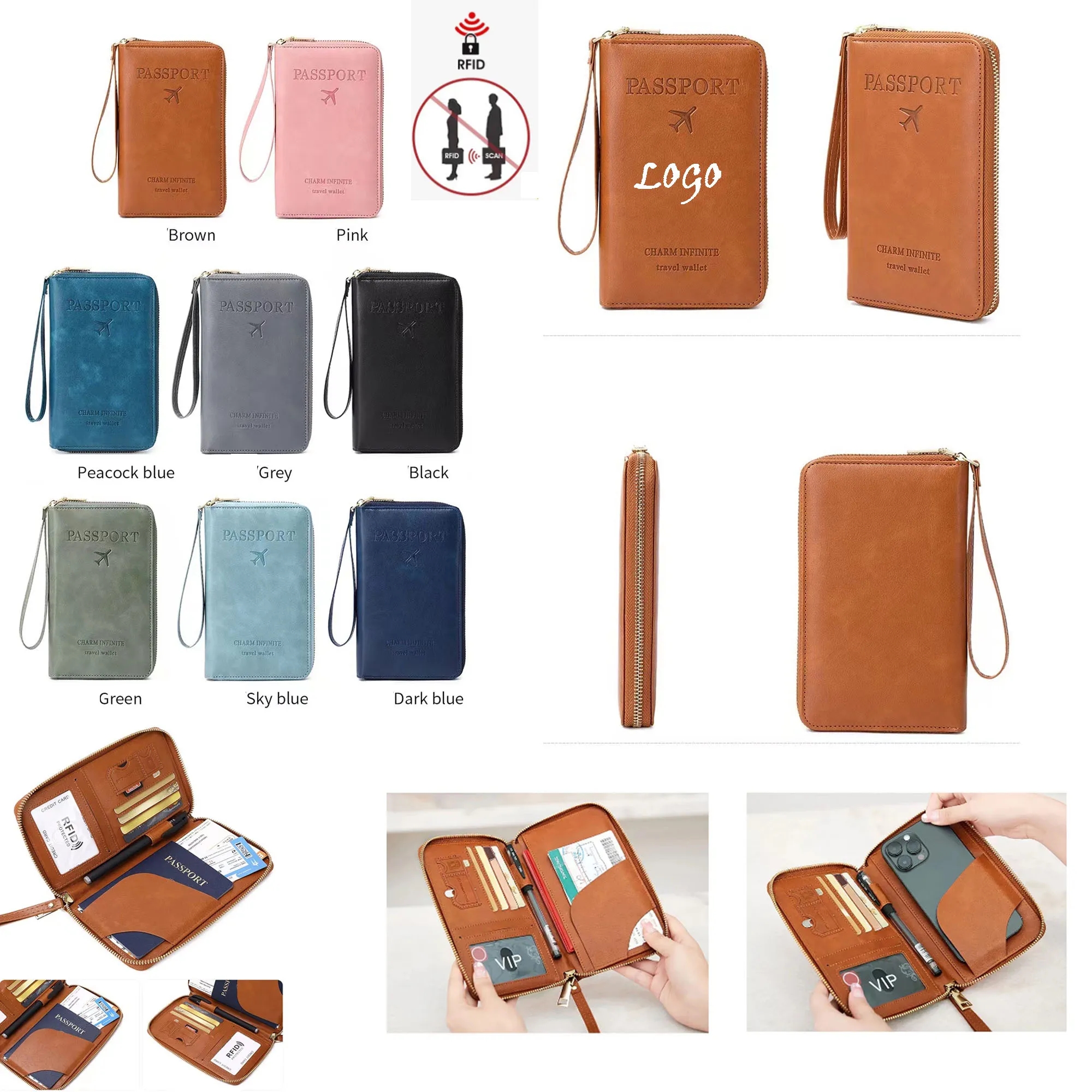 RFID Rectangular Zipper PU Leather Travel Passport Bag 4