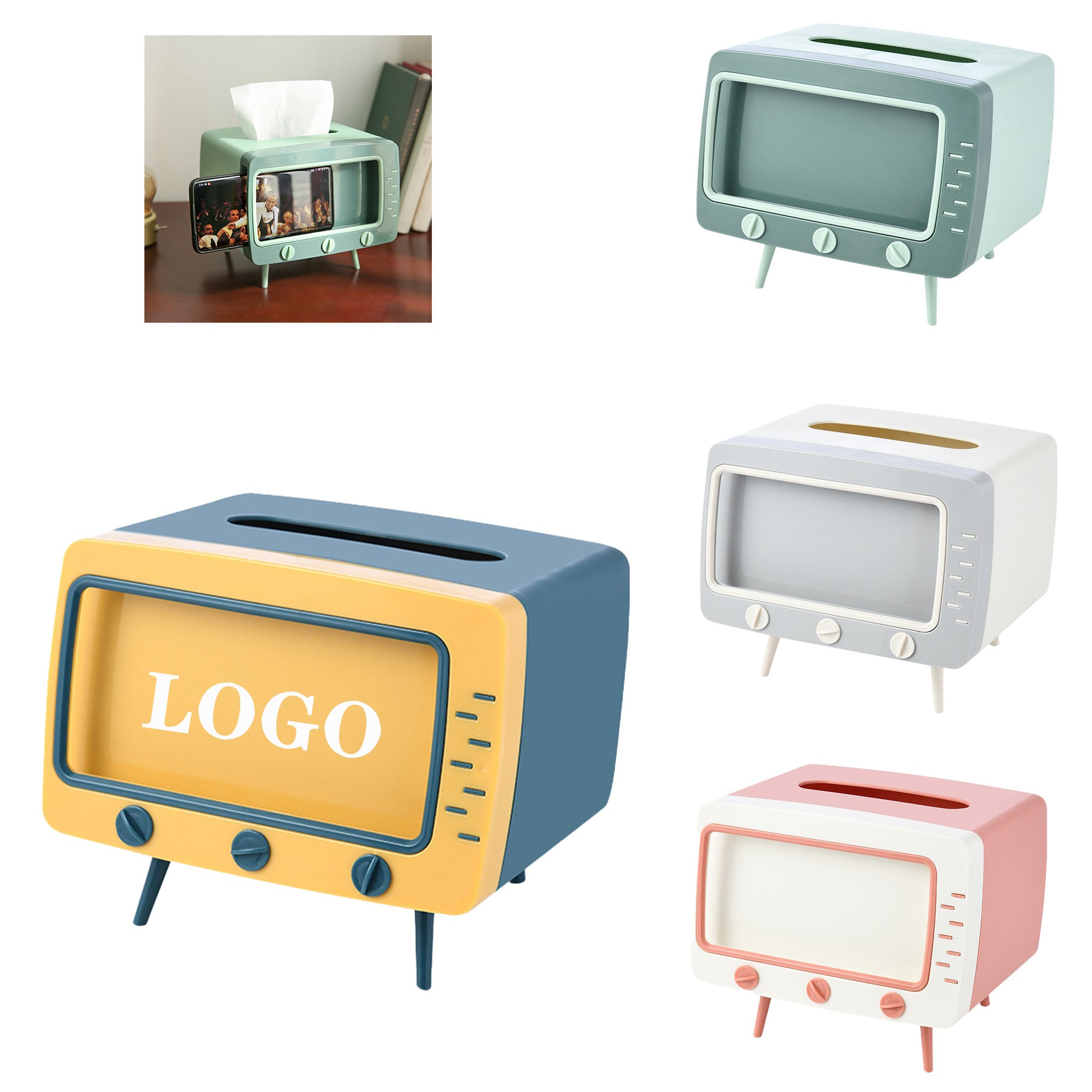 Creative Cartoon TV-Style 2-In-1 Phone Holder And Tissue Box