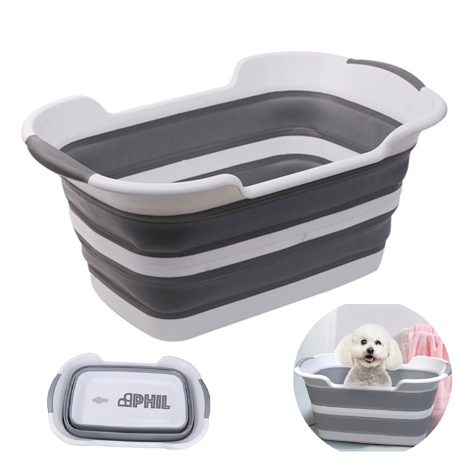 Foldable Plastic Pet Bathtub w/ Drainage Hole 4