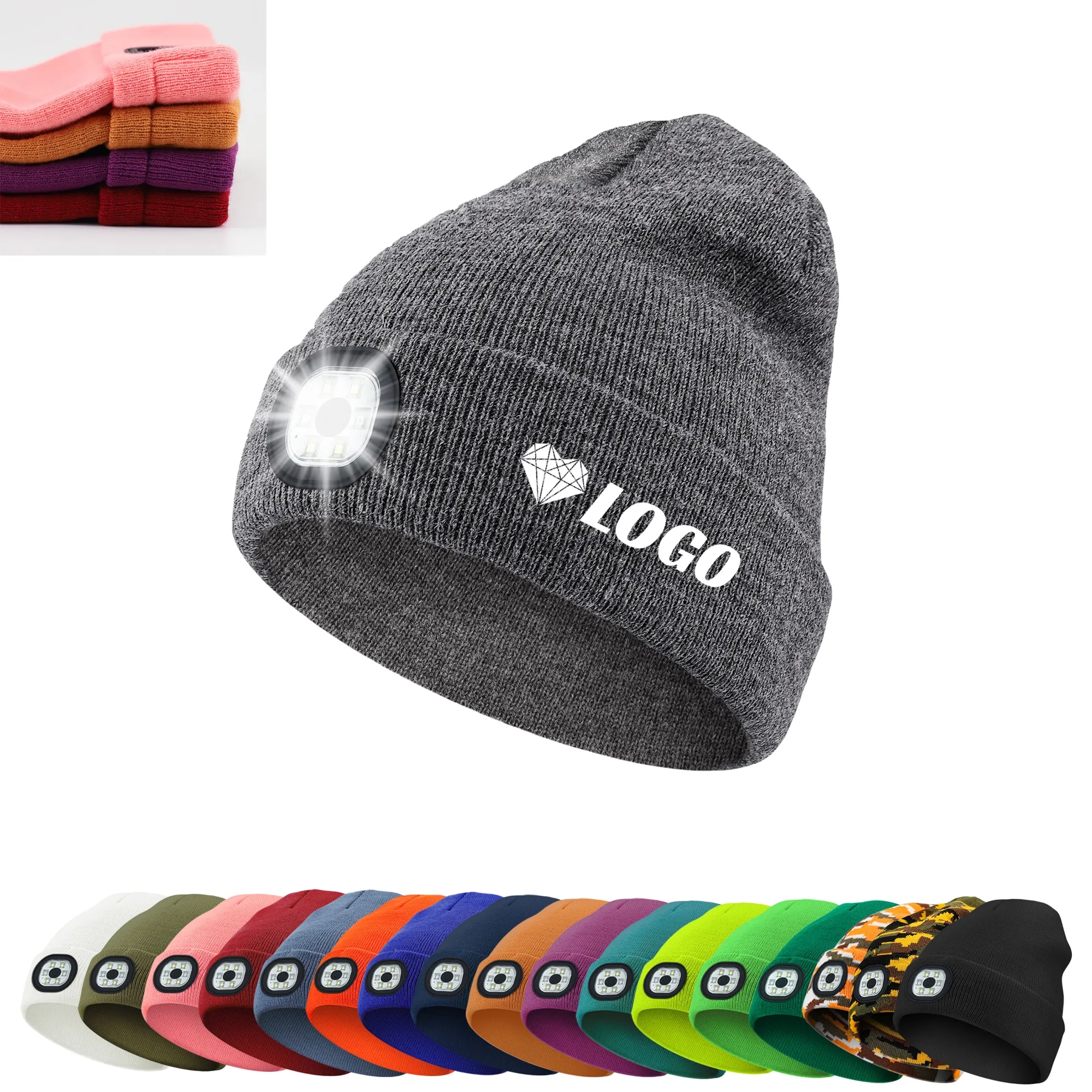 Winter Knitted Beanie Hat with LED Light.