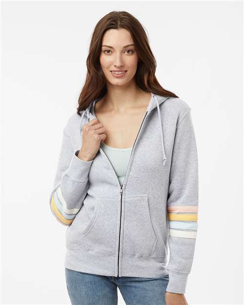 Women's Striped Sleeves Full-Zip Hooded Sweatshirt - W22732 12