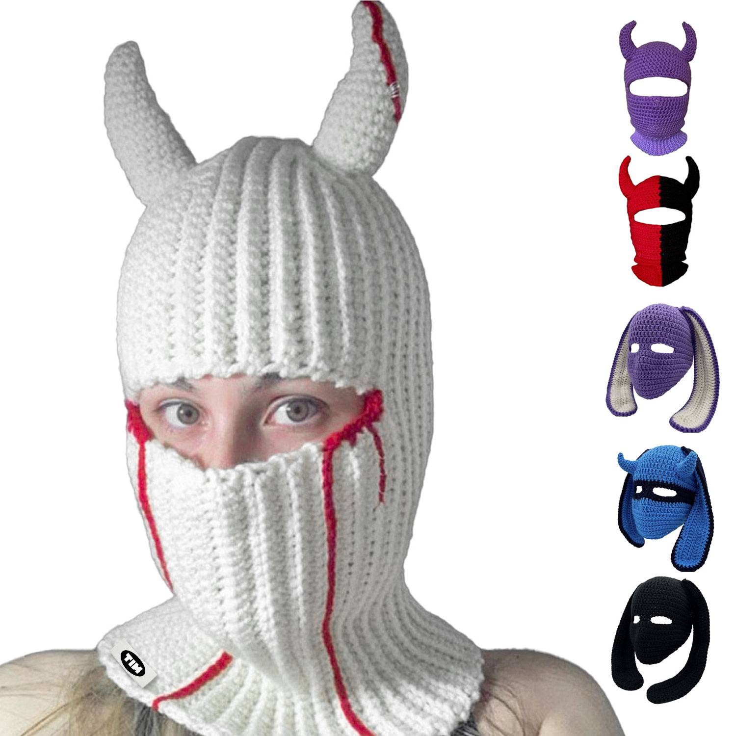 Full Face Cover Horns Creative Knitted Hat 1