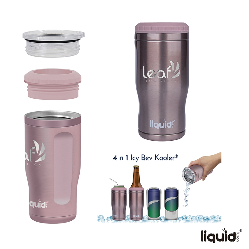 Liquid Fusion® Icy Bev Kooler® 4-In-1 Double Wall Stainless Steel Can Cooler / Tumbler