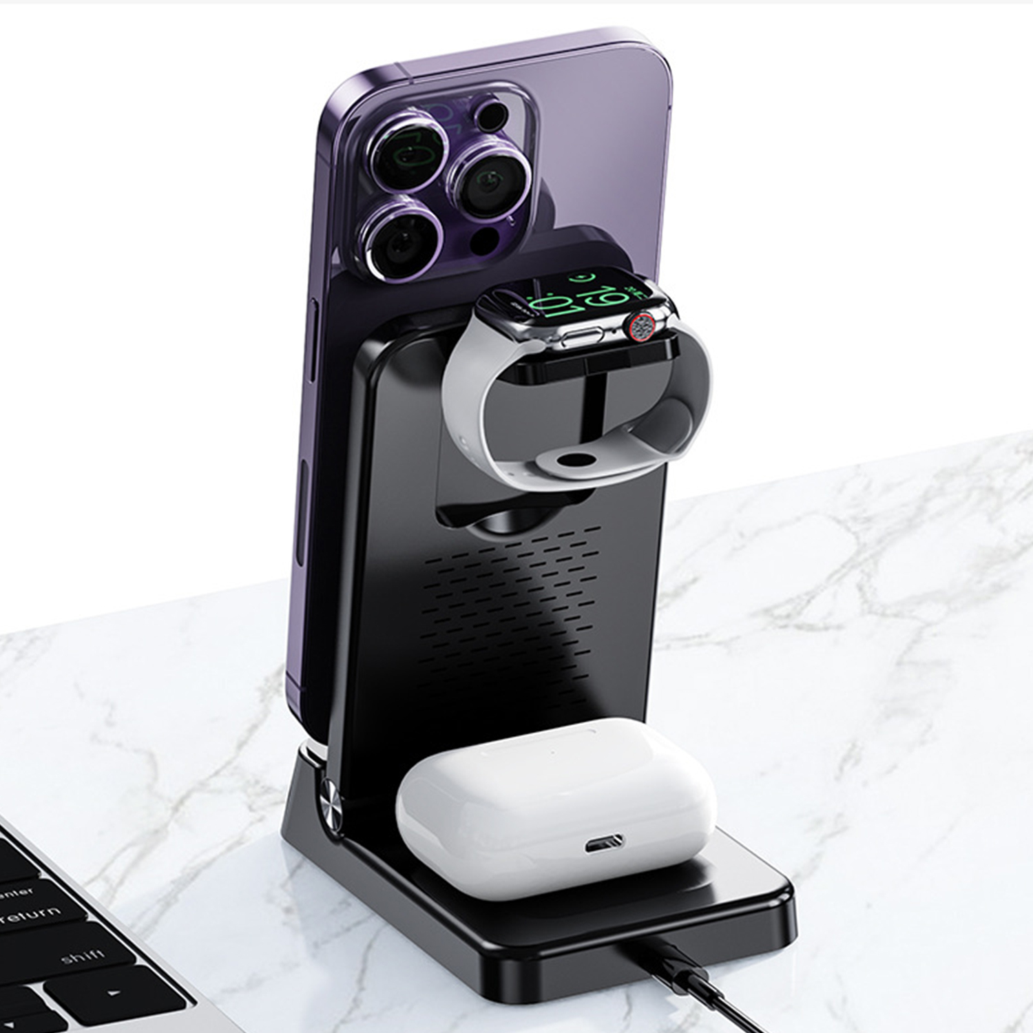 25W 4-IN-1 Foldable Wireless Charging Station with Clock 4