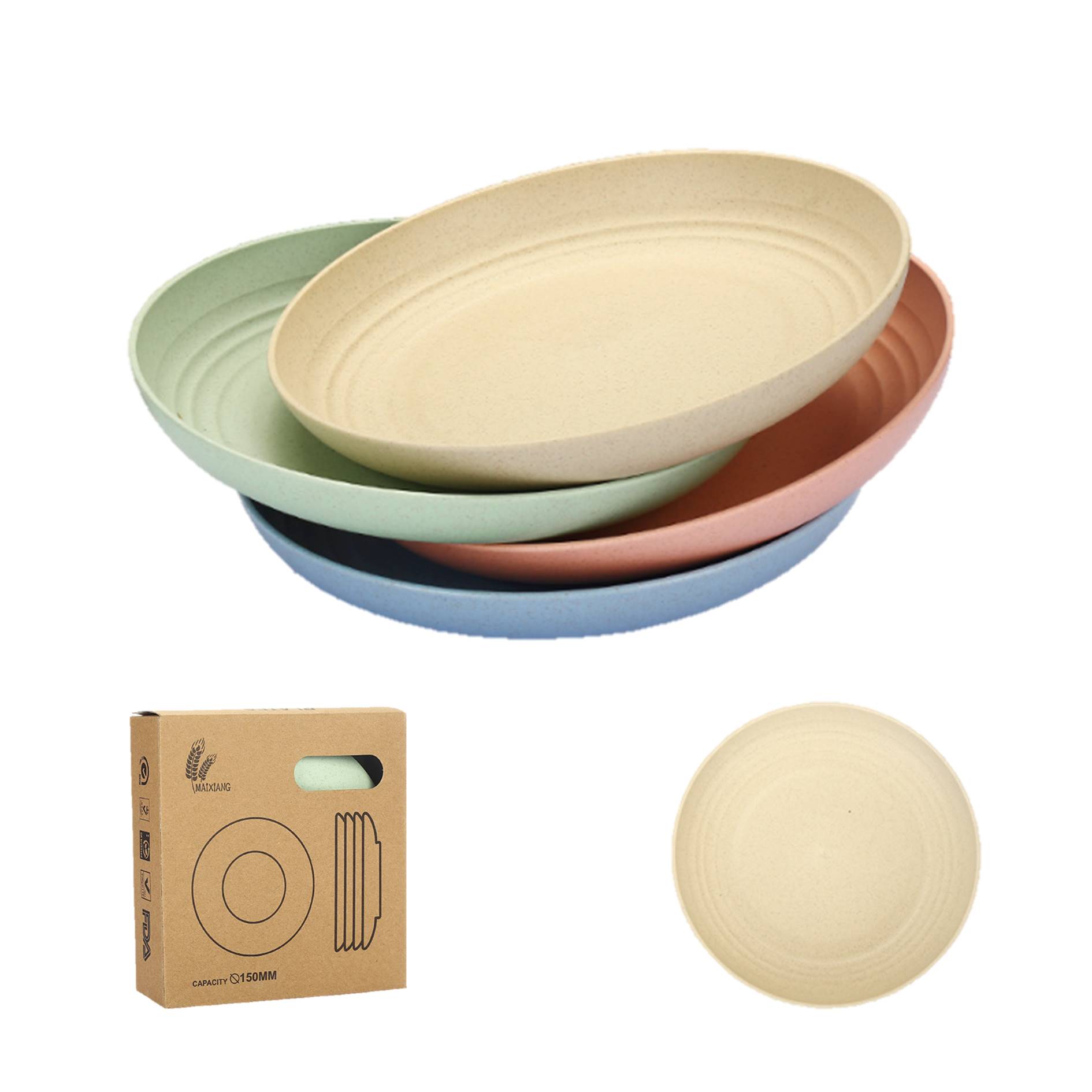 4 PACK Lightweight Wheat Straw Plates 4