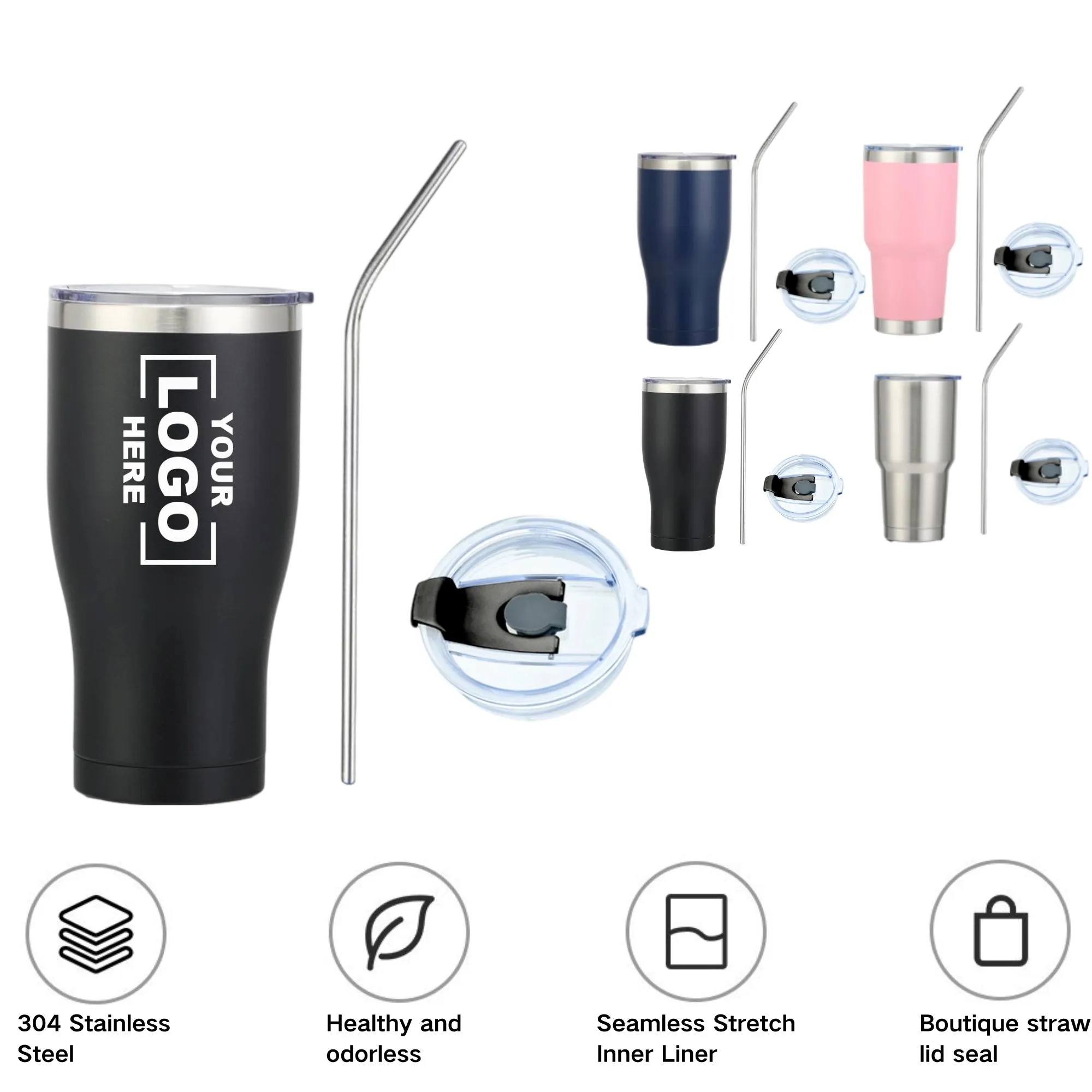 Stainless Steel Cup With Lid And Straw