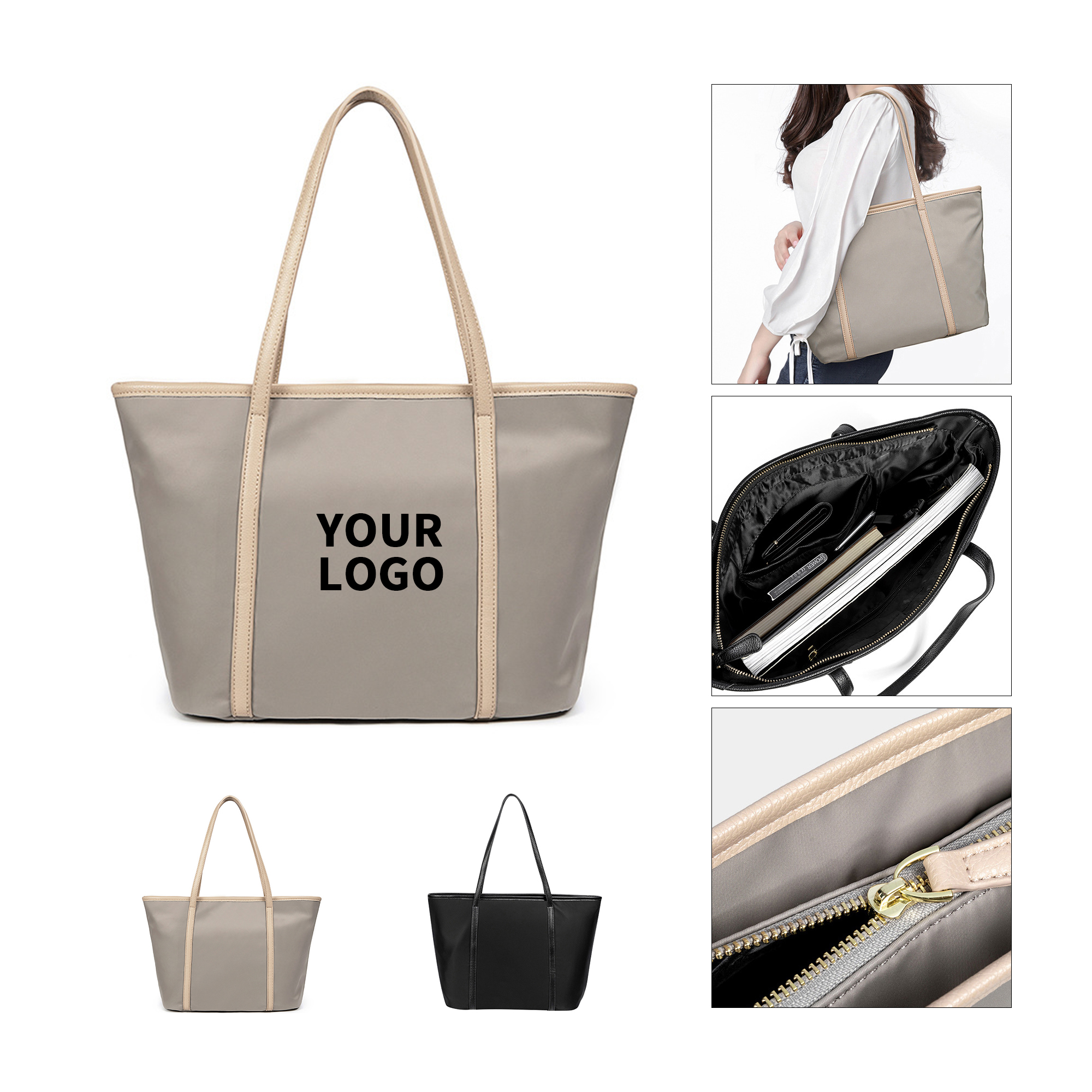 Canvas Shoulder Zip Tote 15" x 10.6" x 4.7" 2