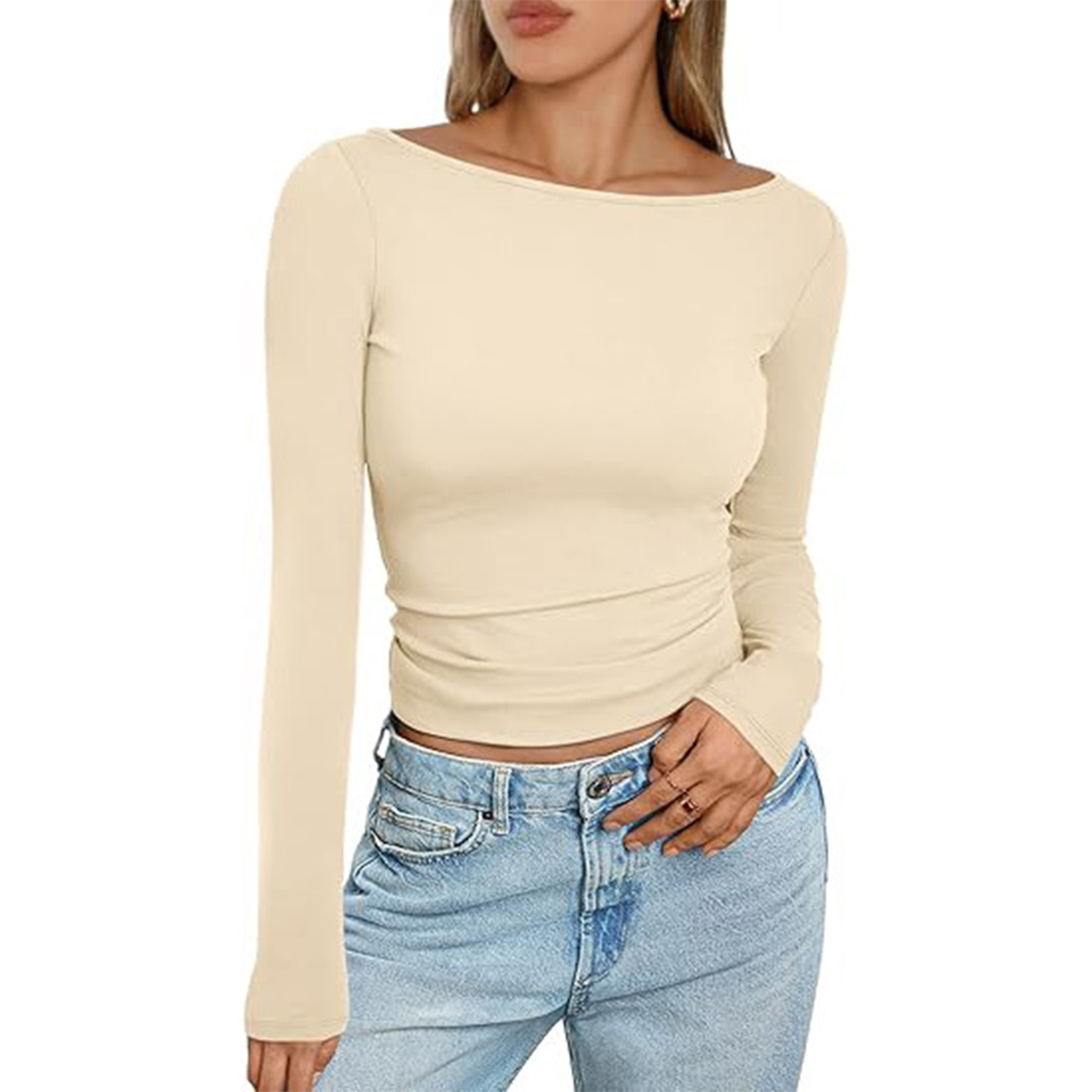 Women Boat Neck Long Sleeve Shirt 16