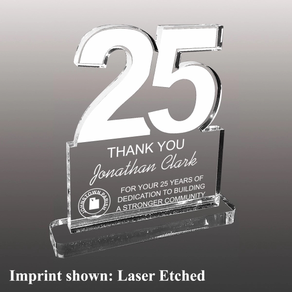 Number Twenty-Five Shaped Acrylic Award - Laser Etched