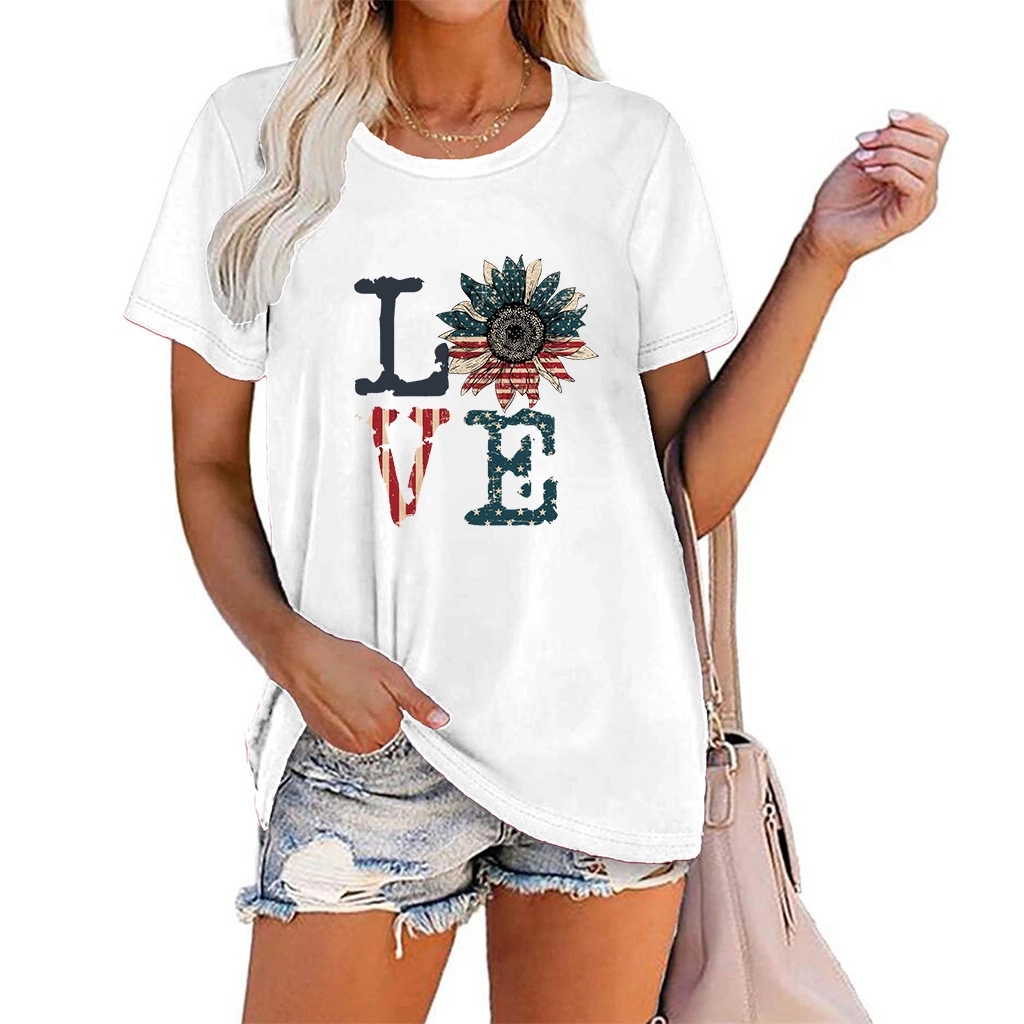 Women American Flag Graphic Short Sleeve Round Neck T-shirt 9