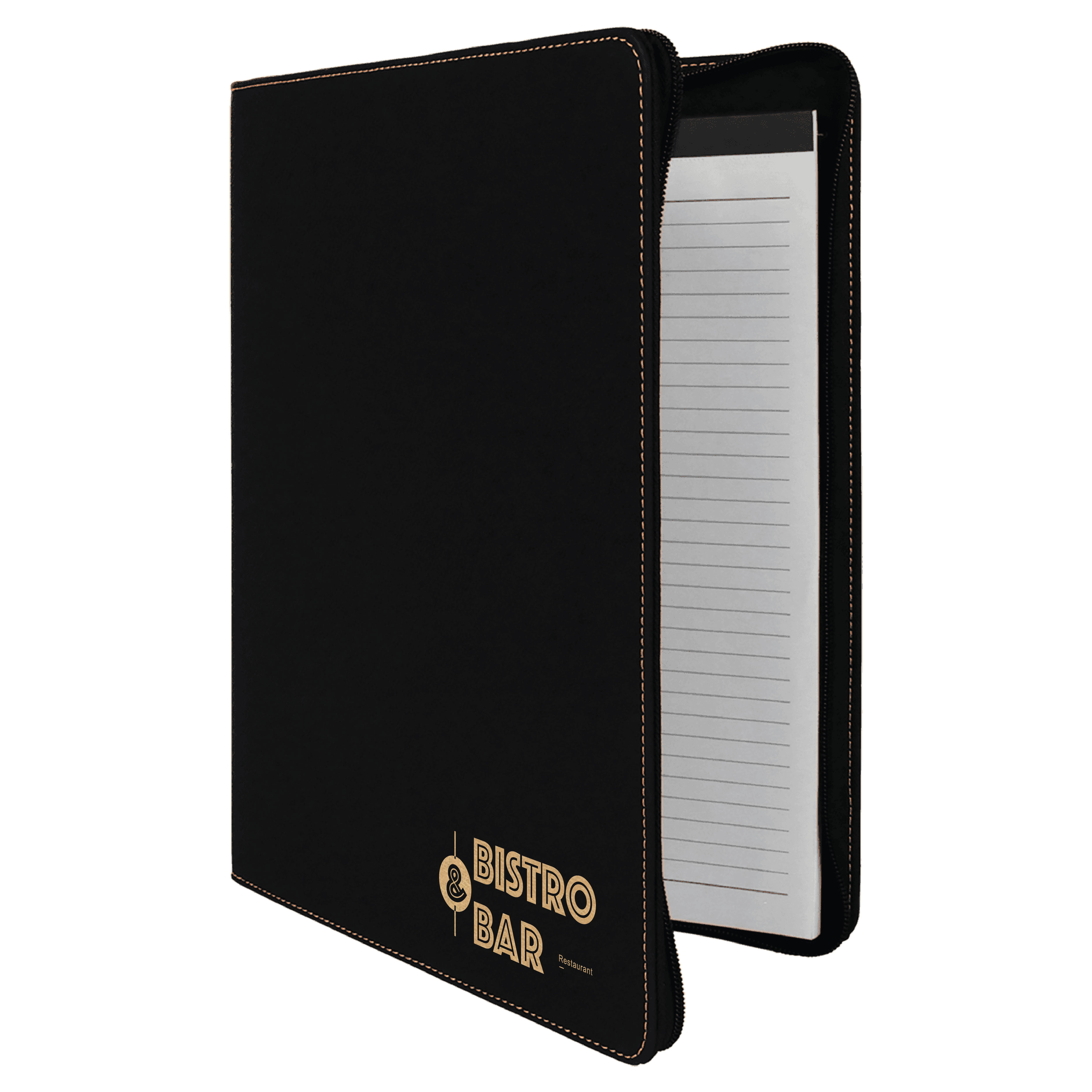 9" x 12" Leatherette Black/Gold Portfolio with Zipper