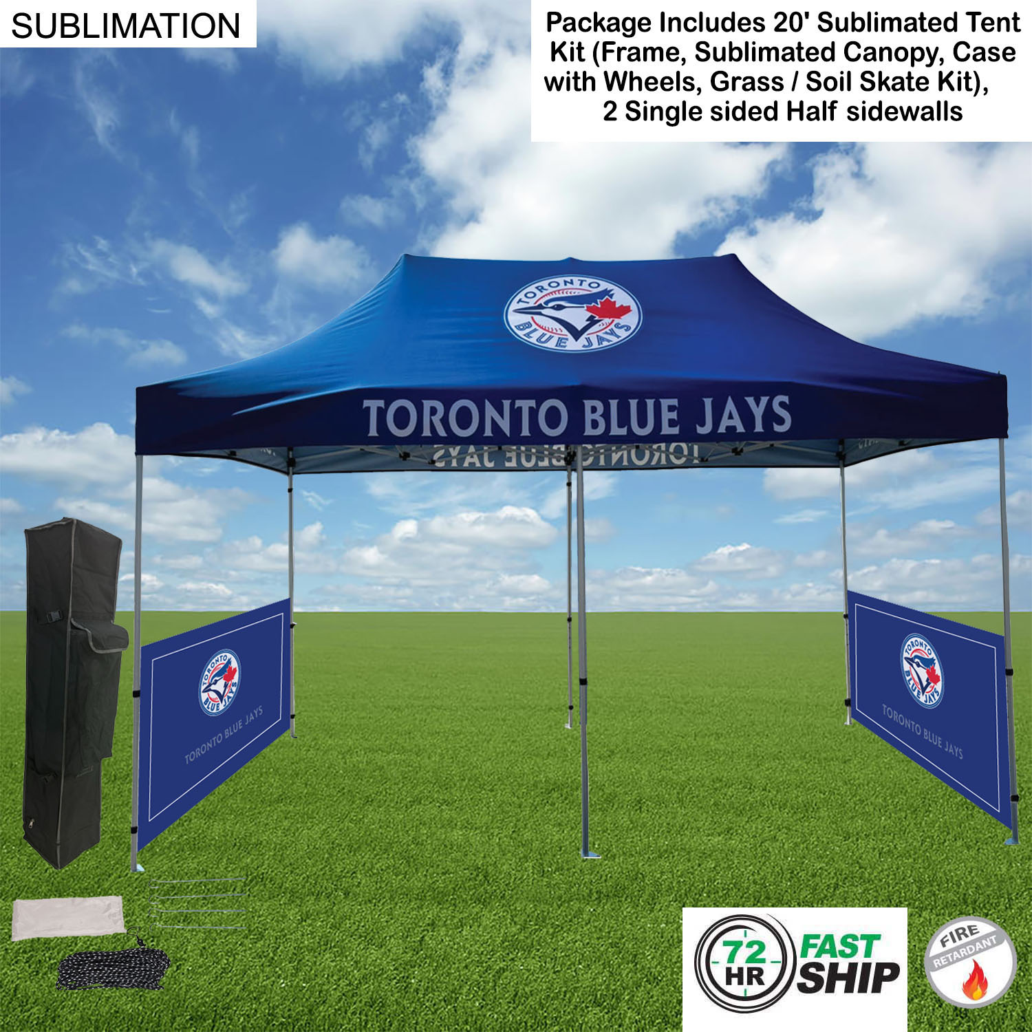 72Hr Fast Ship - 20' Tent Sidewalls Package, 20' Sublimated Tent kit & 2 Single sided half sidewalls 23