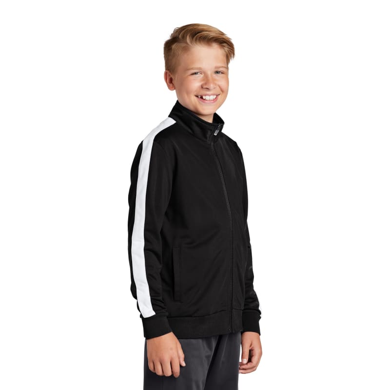 Sport-Tek Youth Tricot Sleeve Stripe Track Jacket. 7