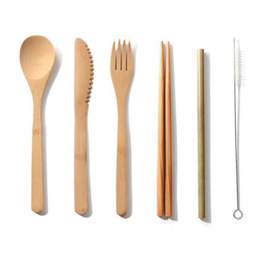 6pcs Eco-Friendly Bamboo Cutlery Set with Pouch 2