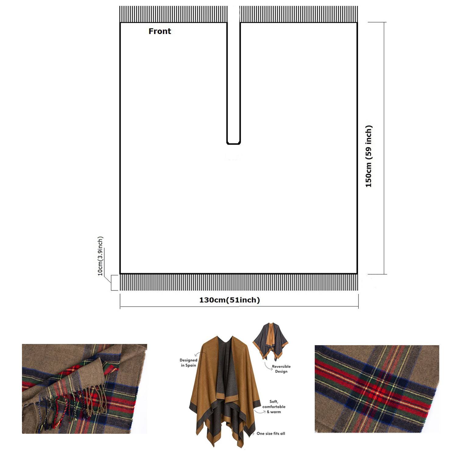 Fashionable Striped Shawl with Luxurious Tassels 3