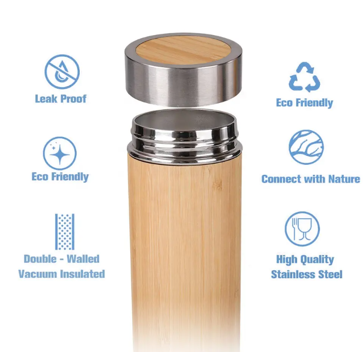 17 OZ Double Wall Bamboo Tumbler Bottle Stainless Steel Bamboo Water Bottle 2