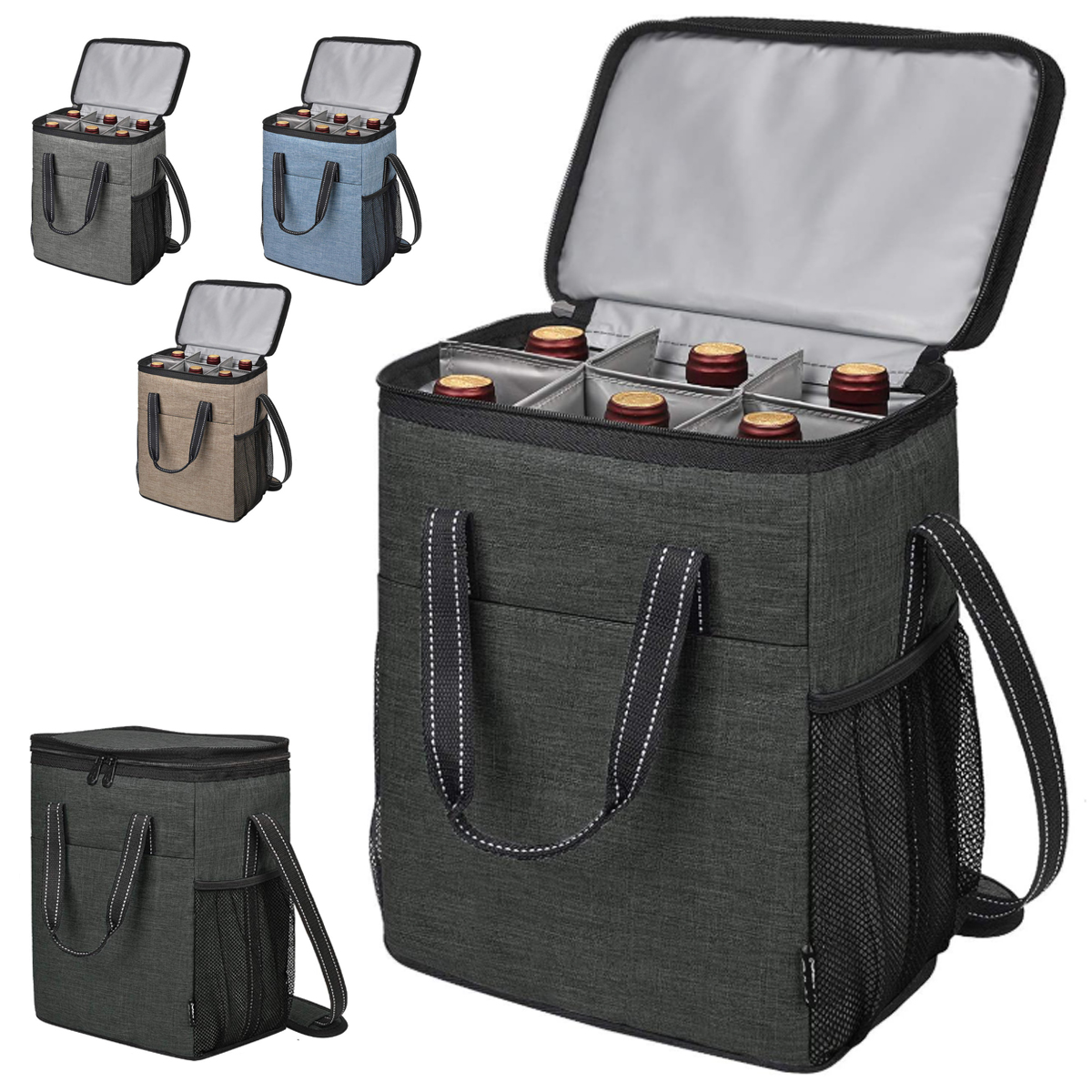 120L Insulated 6-Bottle Wine Cooler Bag with Dividers 8