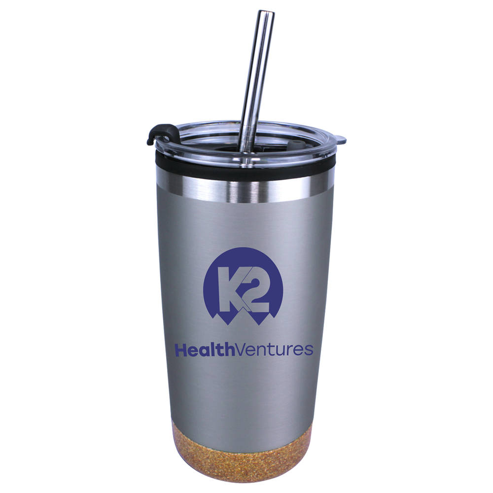 Halcyon® 20 oz. Cork Bottom Tumbler with Stainless Straw/Flip Top Lid 3